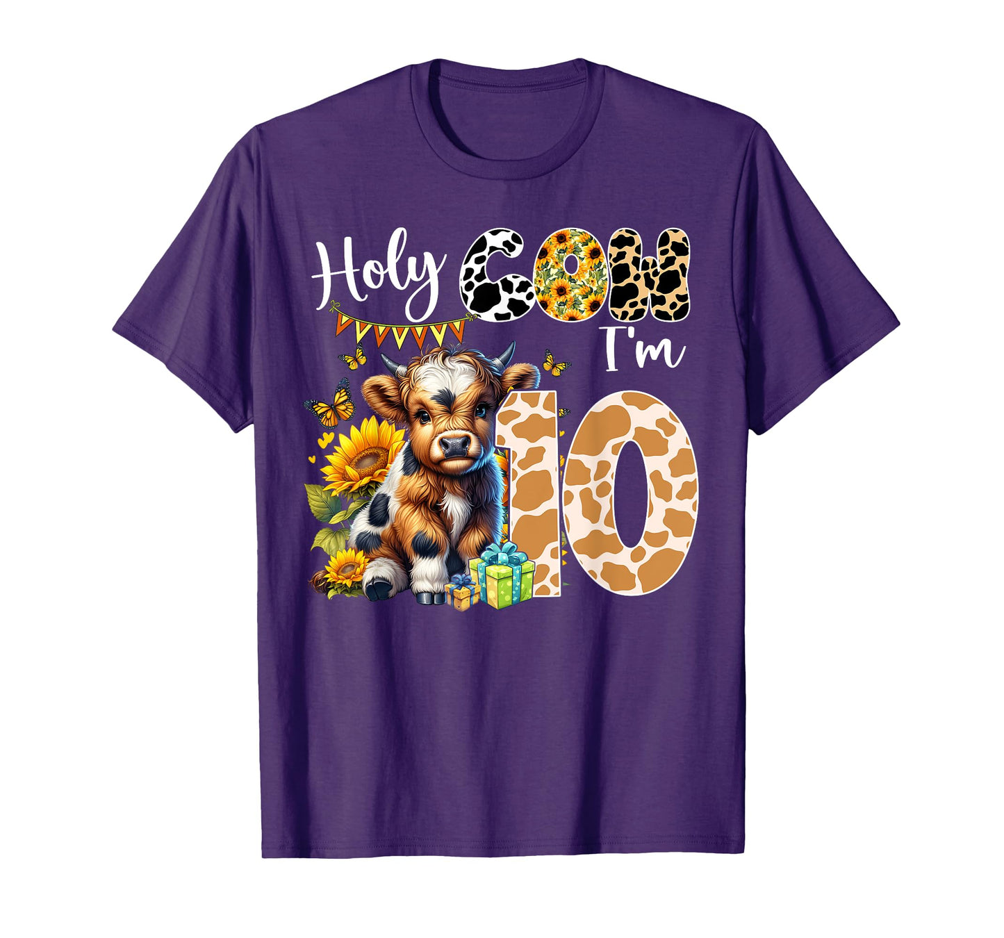 Holy Cow I’m 10 Years Old Dairy Cow Sunflowers 10th Birthday T-Shirt