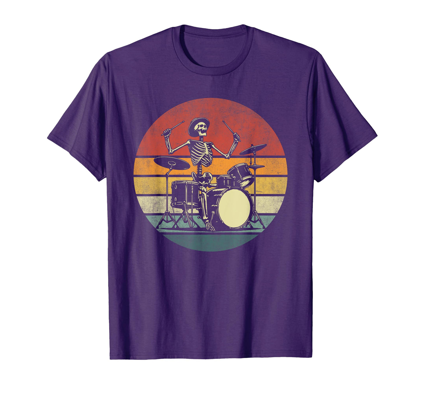 Retro Drummer Rock Skeleton Drummer Skeleton Playing Drum T-Shirt