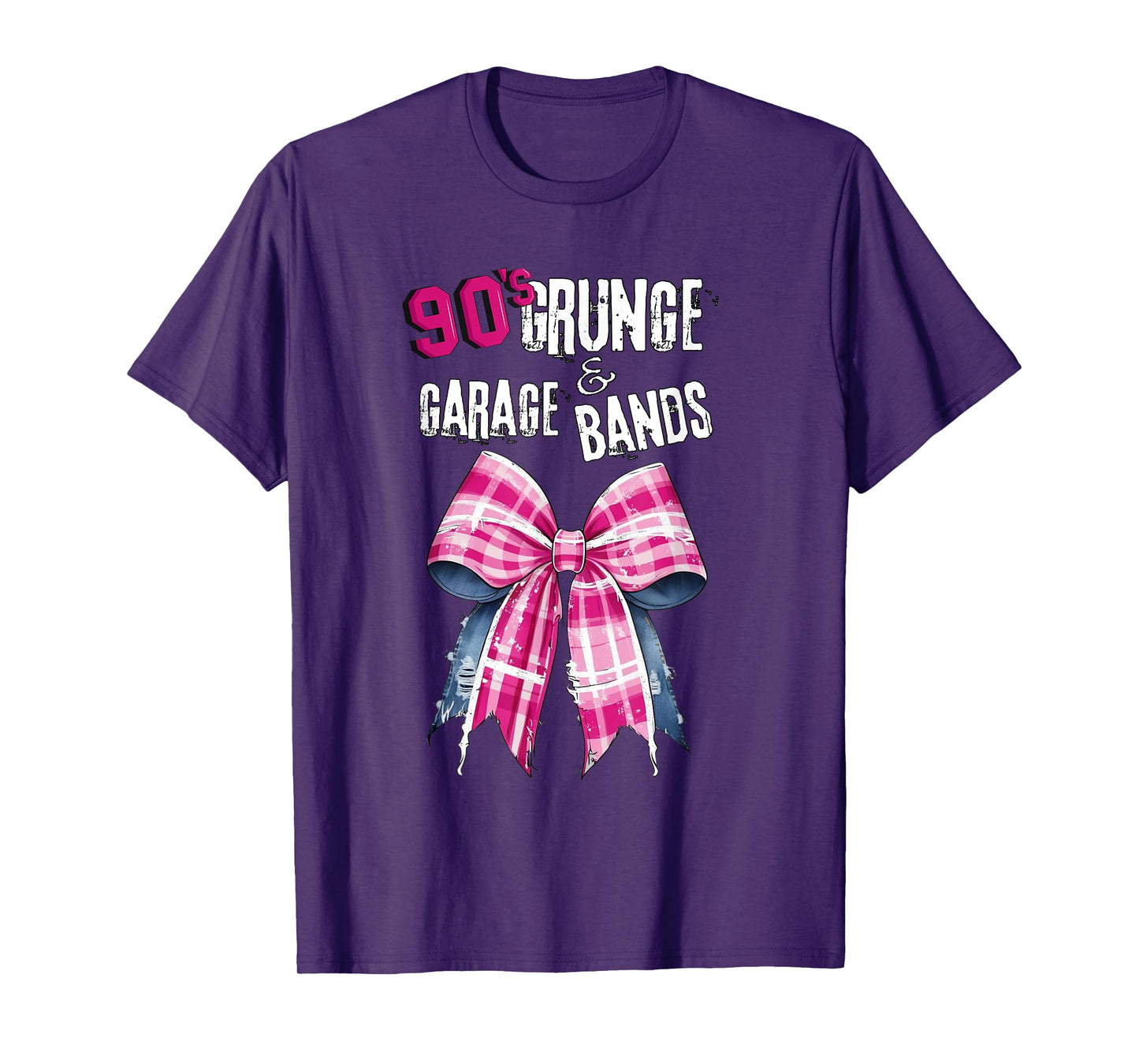 90s t s, Grunge & Garage Bands-Pink Plaid Bow Vintage Music T-Shirt