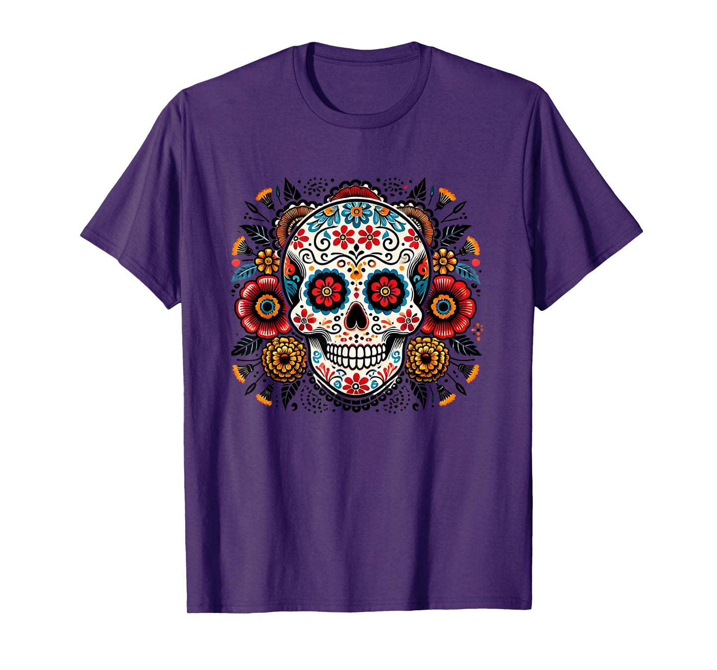 Sugar Skull Floral Art Men Women T-Shirt