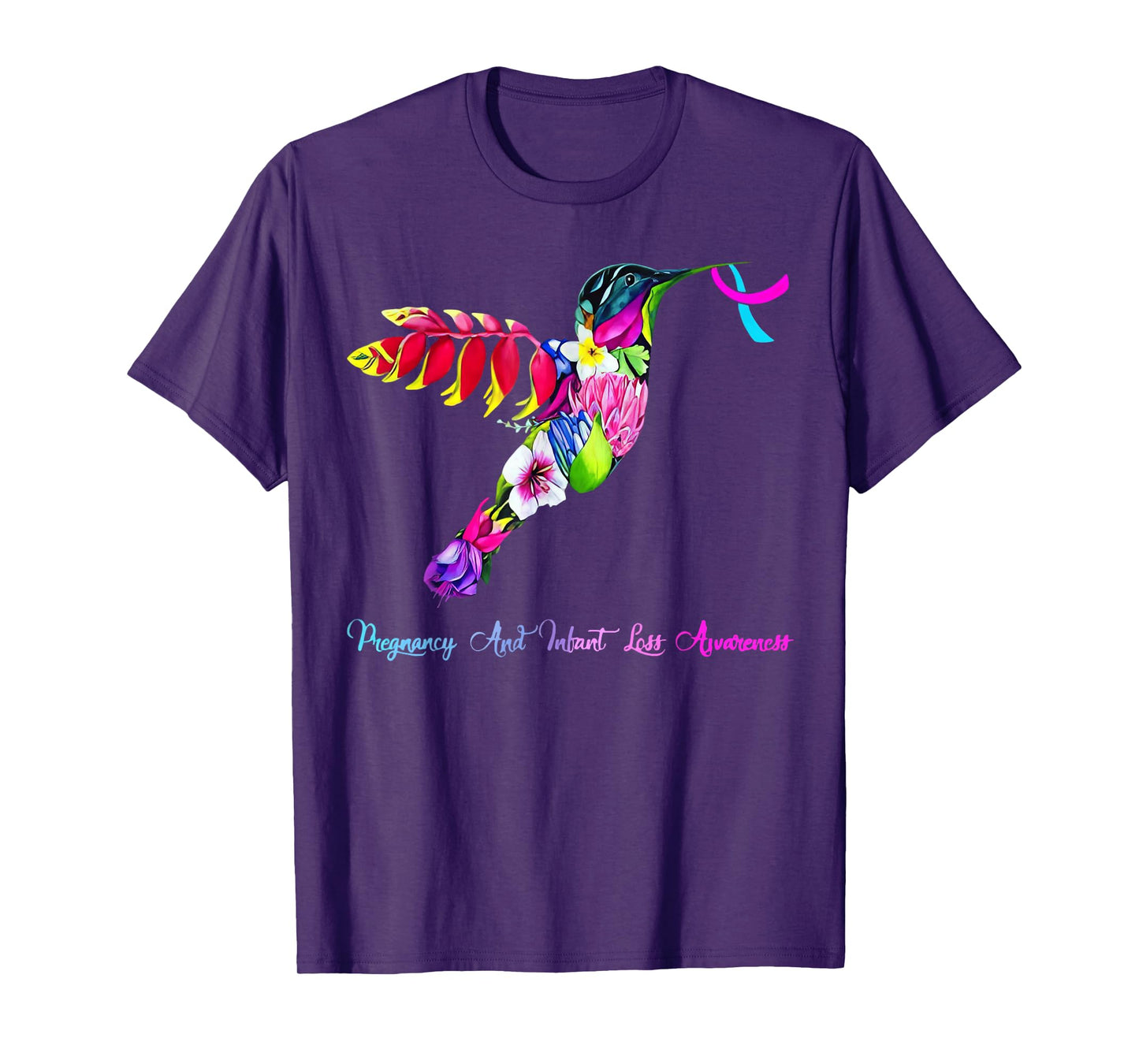 Hummingbird Blue Pink Ribbon Pregnancy Infant Loss Awareness T-Shirt
