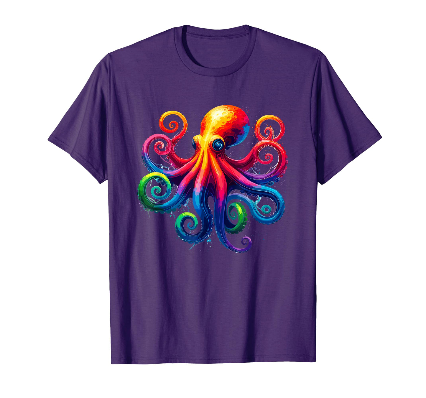 Vibrant Rainbow Octopus Psychedelic Art Sea Creature T-Shirt