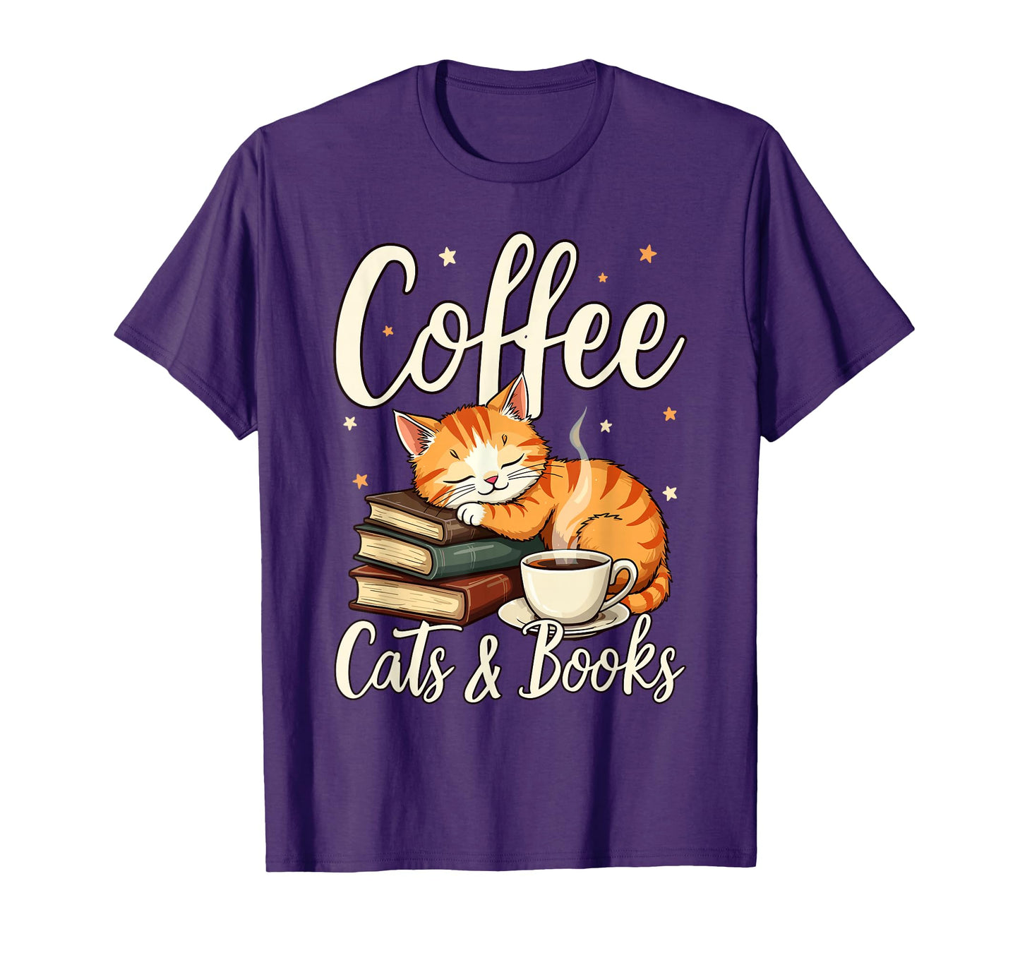 Coffee Cats And Books Lover, For Women & Men, Funny Coffee T-Shirt