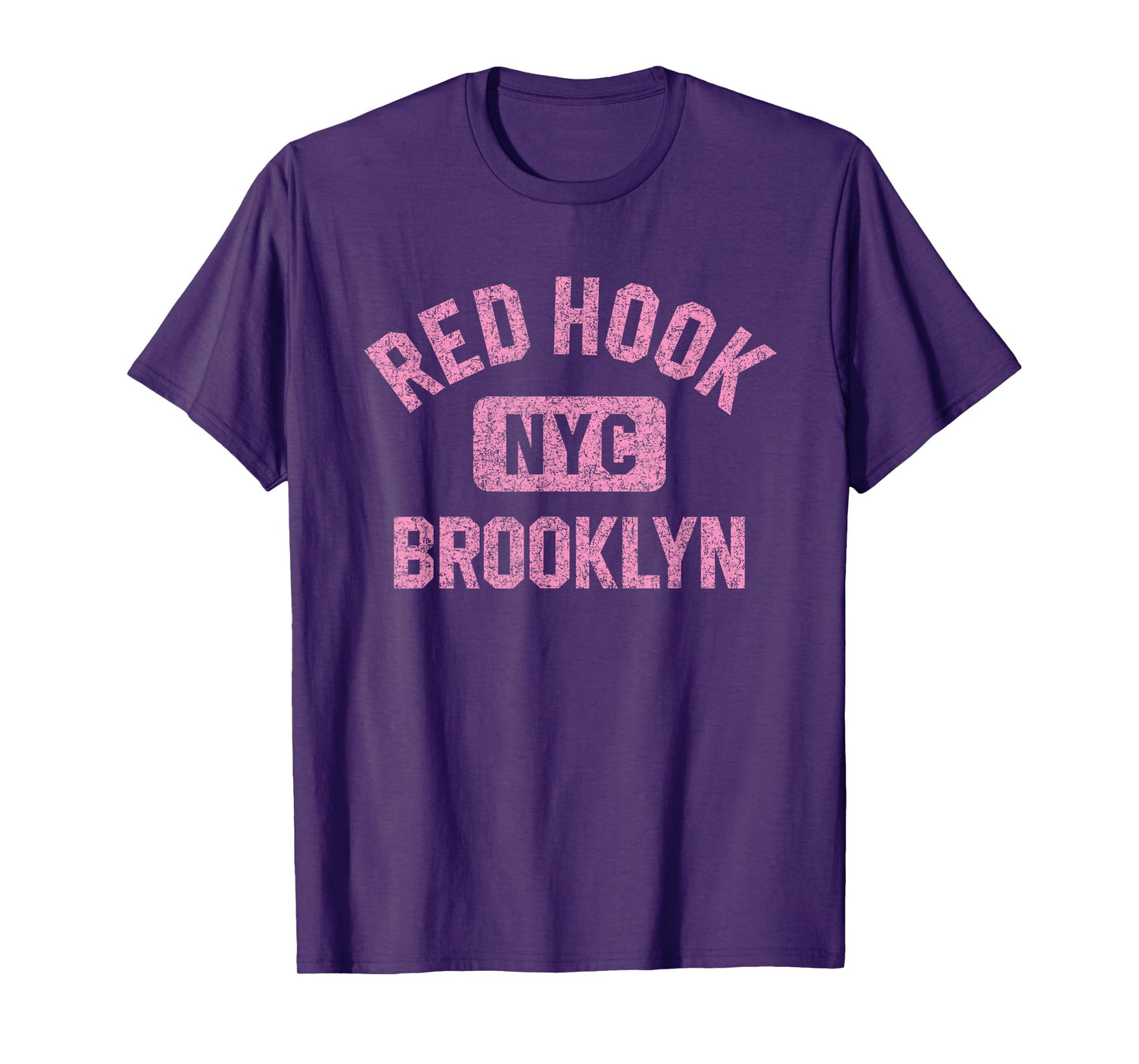 Red Hook Brooklyn NYC Gym Style Distressed Pink Print T-Shirt