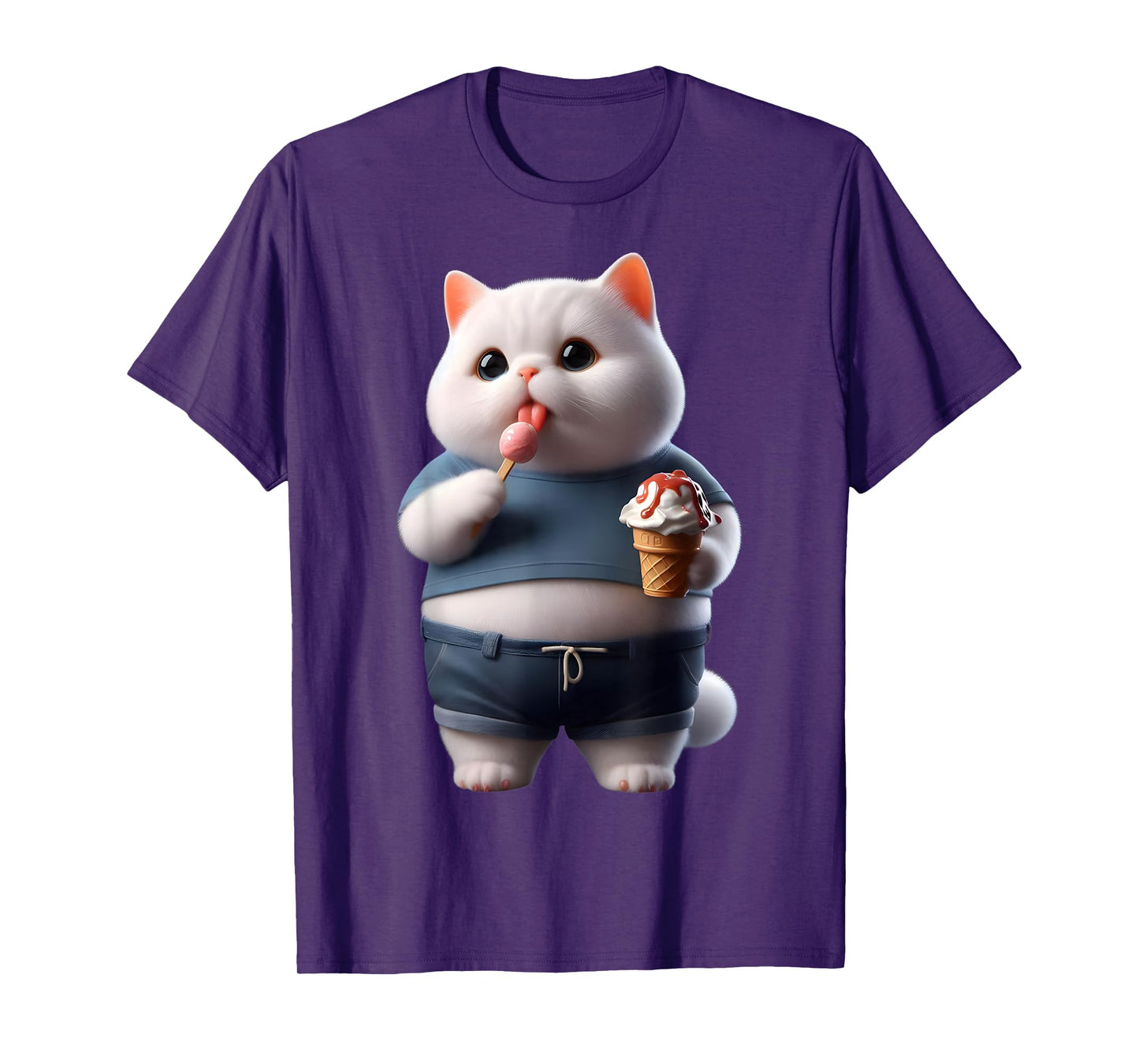 Funny Fat Cat Men Women Kids Ice Cream Fat Kitten Cat Lover T-Shirt