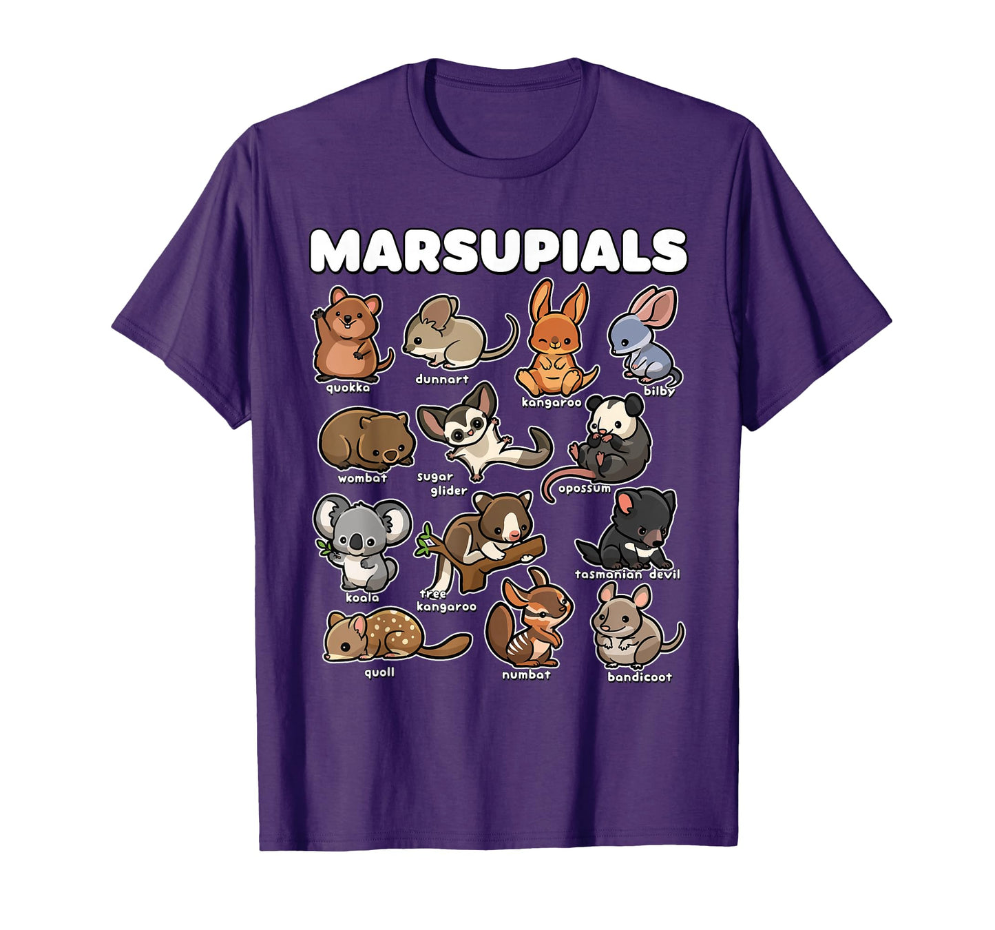 Cute Marsupials Animal Collection Funny Cartoon Wildlife Art T-Shirt