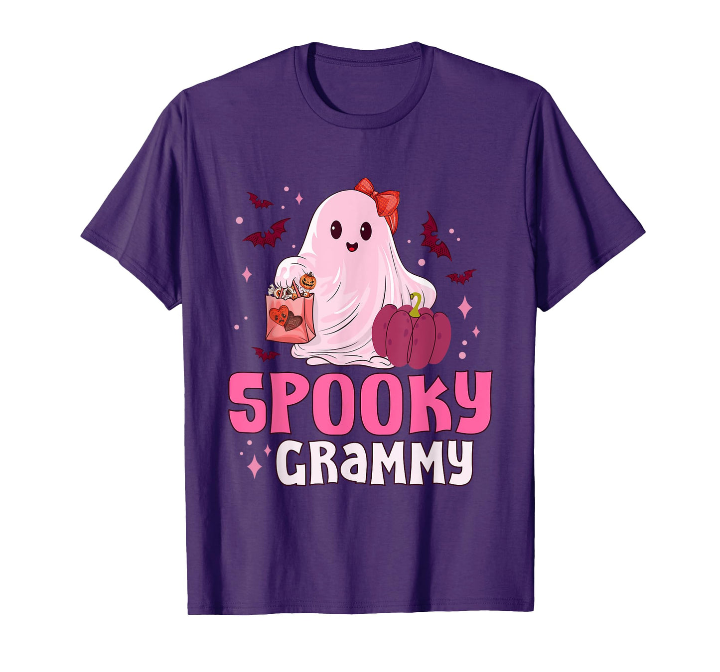 Spooky Grammy Boo Ghost Pink Bow Halloween Costume Women T-Shirt