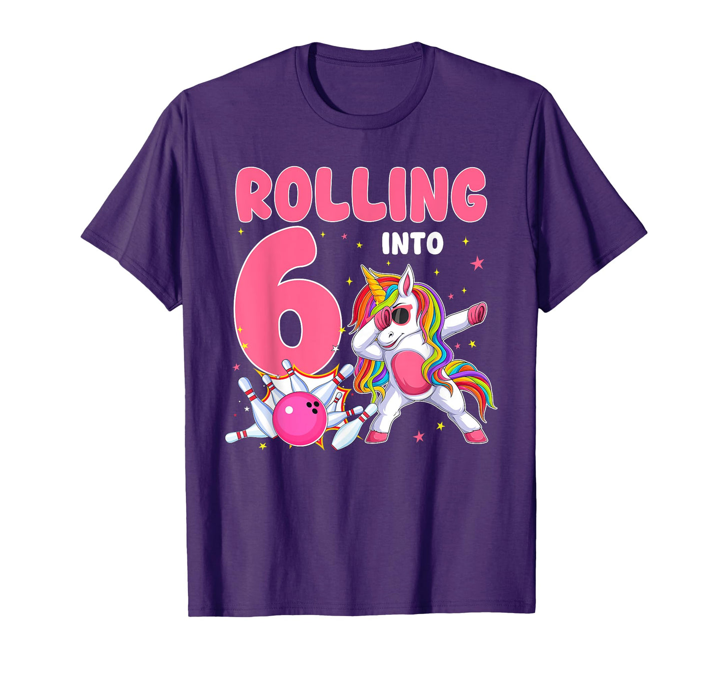 Rolling Into 6 6th Birthday Unicorn Bowling 6 Year Old T-Shirt