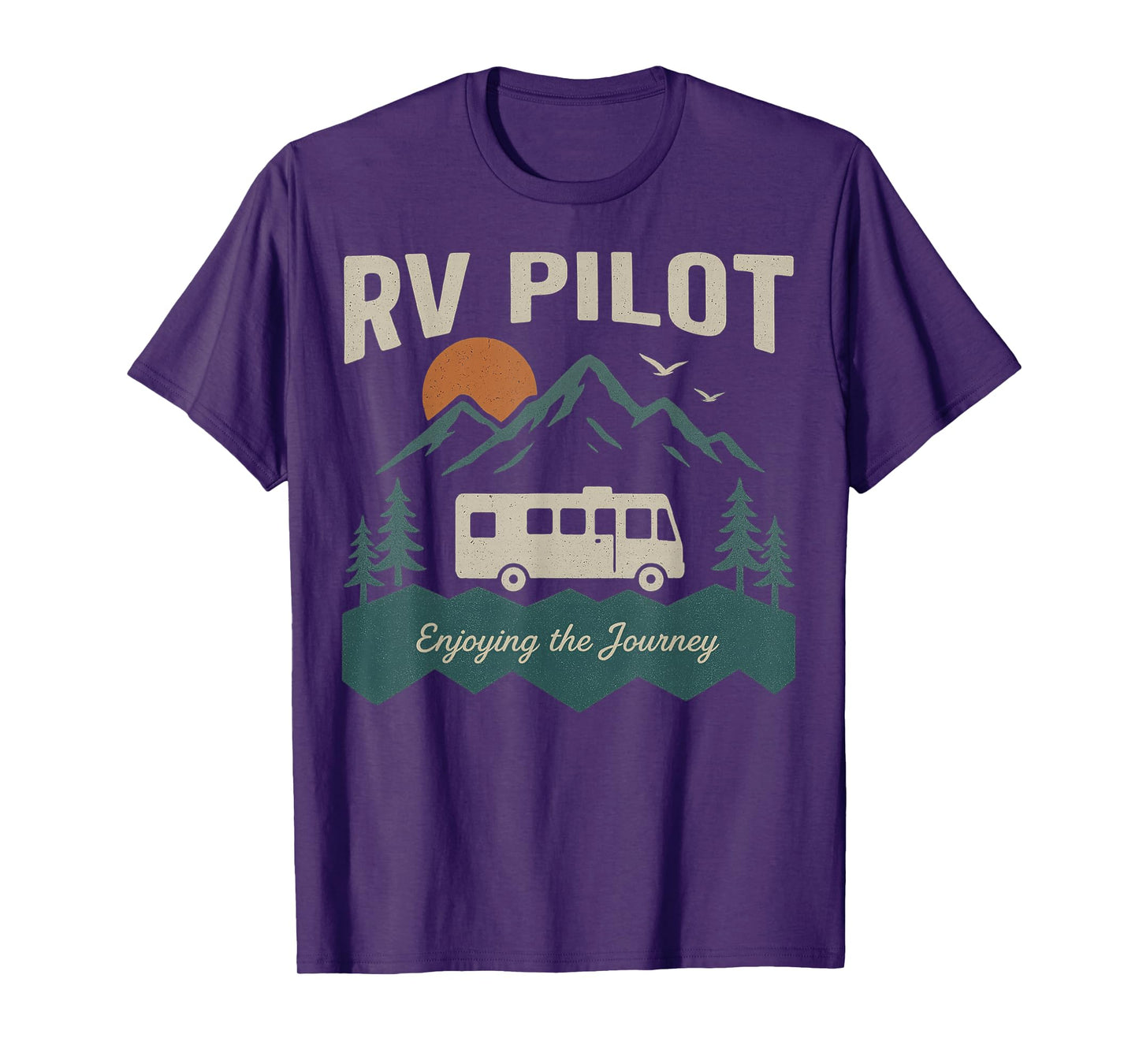 RV Pilot Camping Retro Motorhome Travel Vacation Camper Crew T-Shirt