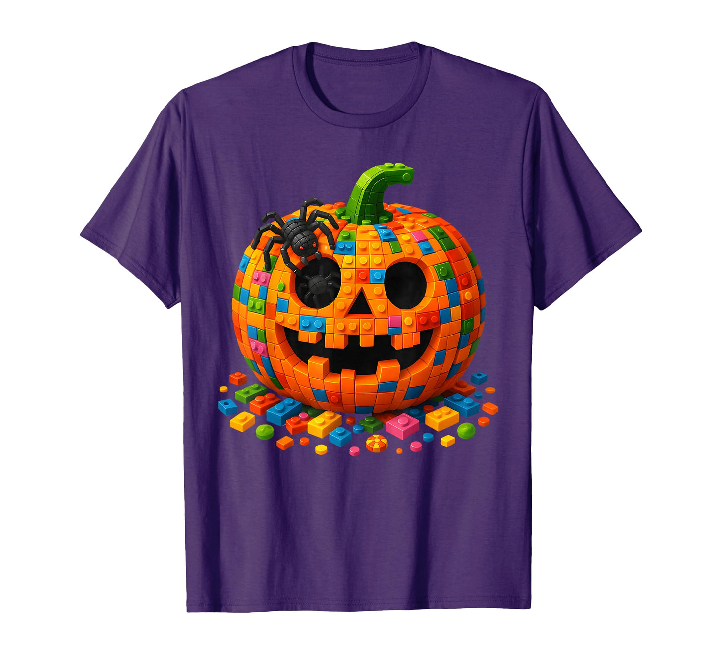 Pumpkin Halloween Master Builder Building Blocks Bricks Kids T-Shirt