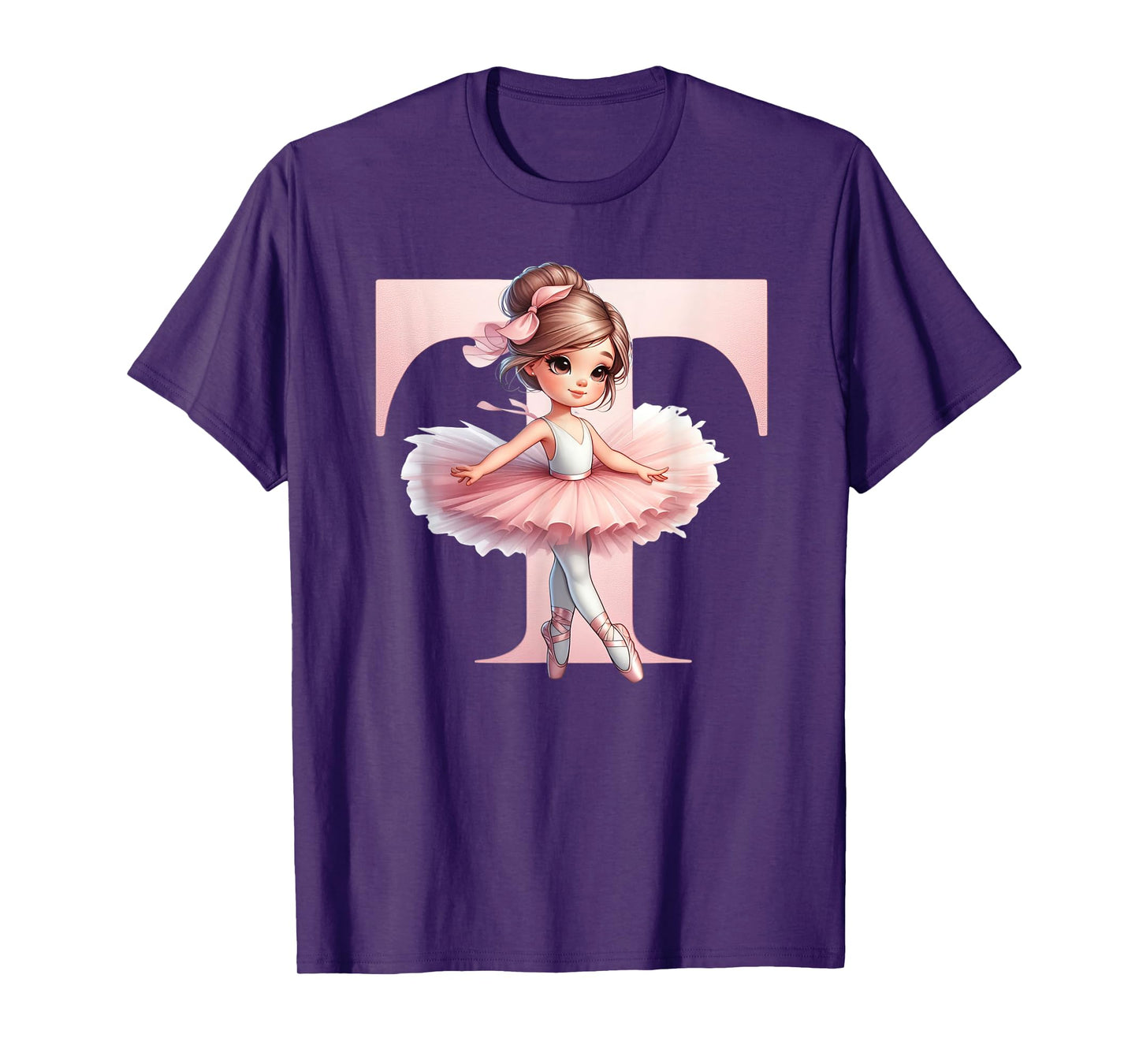 Ballerina Girl Dancing Name First Letter T Girly Tutu Ballet T-Shirt