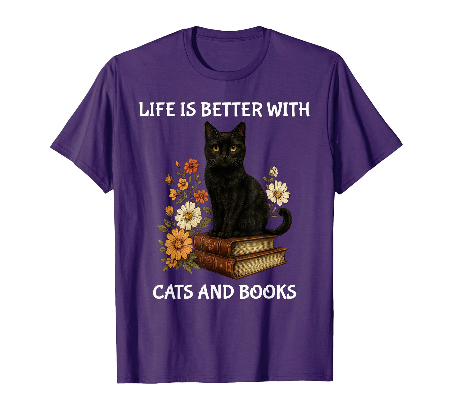 Life Is Better With Cats And Books Cute Cat Lover T-Shirt for Men Women Kids