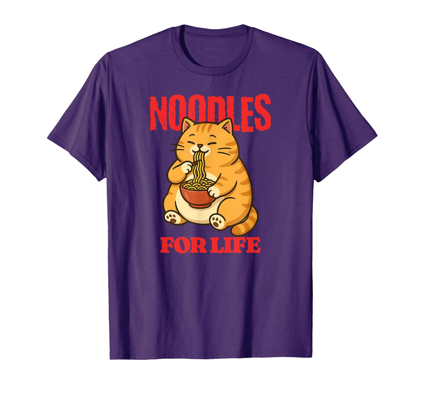 Cat Eating Noodles for Life Funny Ramen Lover T-Shirt