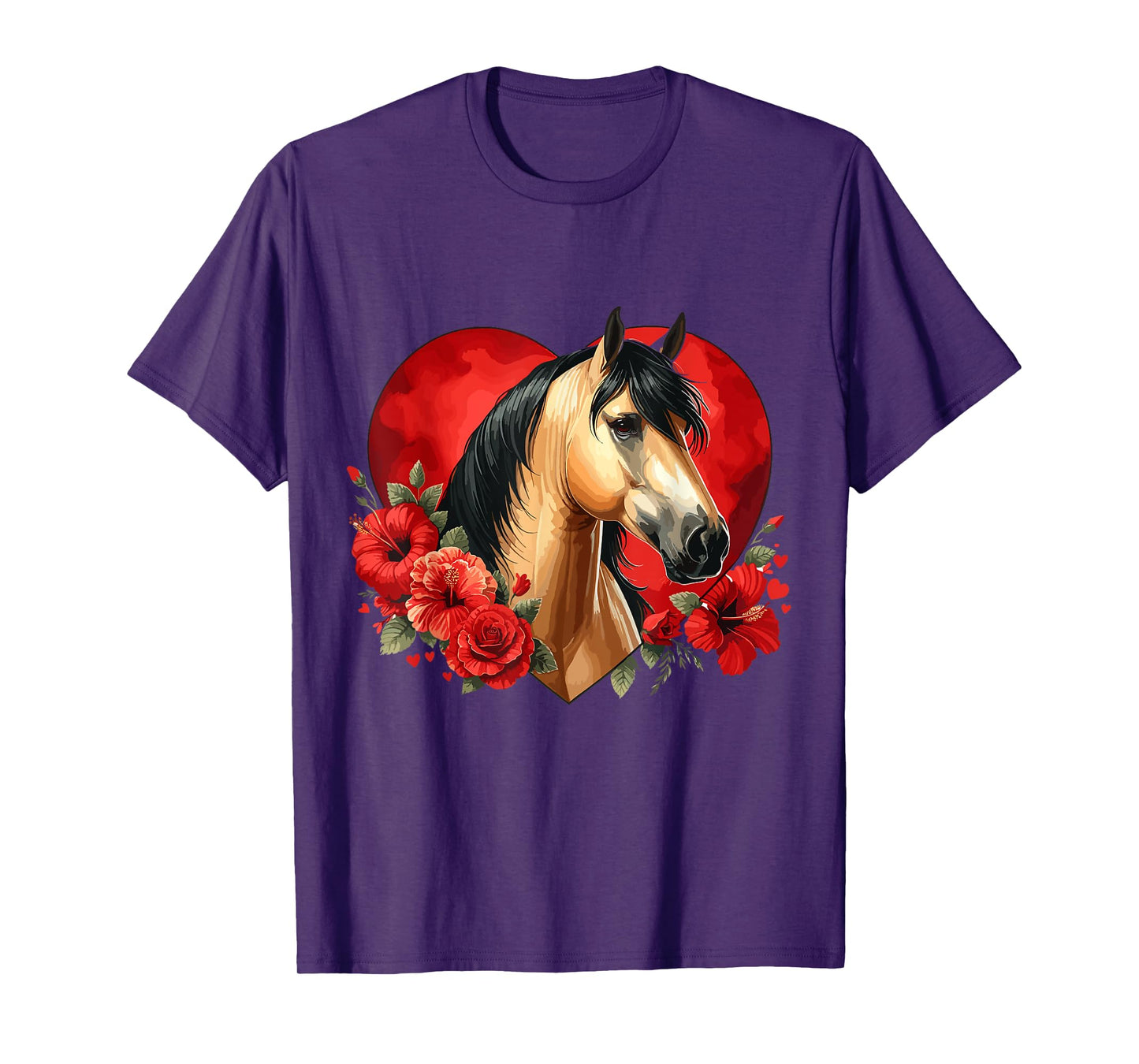 My Horse Is My Valentine Buckskin Horse Hibiscus & Heart T-Shirt