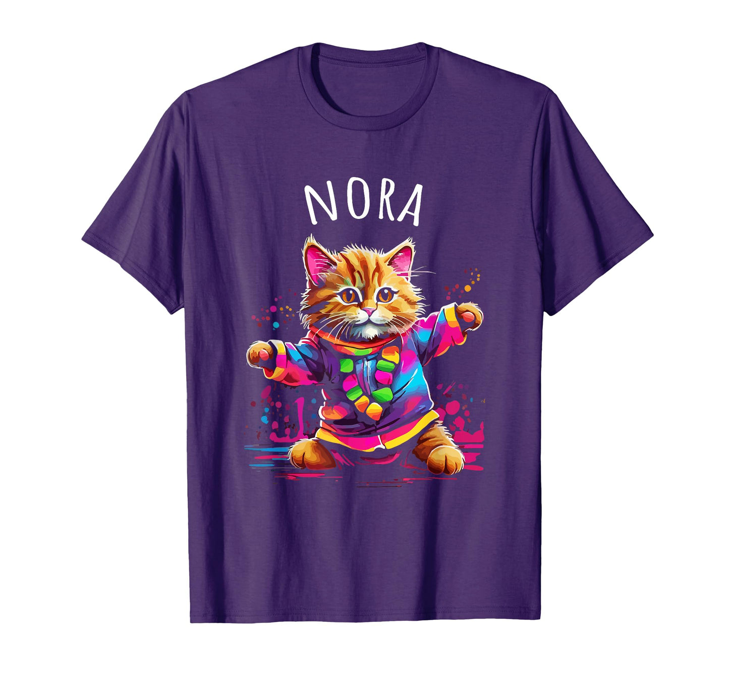 Nora Colorful Dancing Cat Design for Girls Name Nora T-Shirt