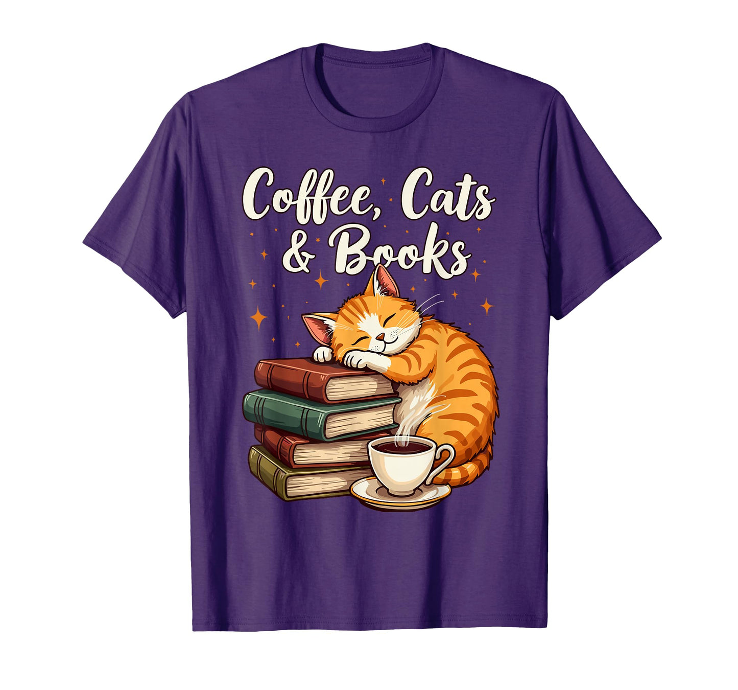 Coffee Cats & Books Lover, For Women & Girls, Funny Coffee T-Shirt