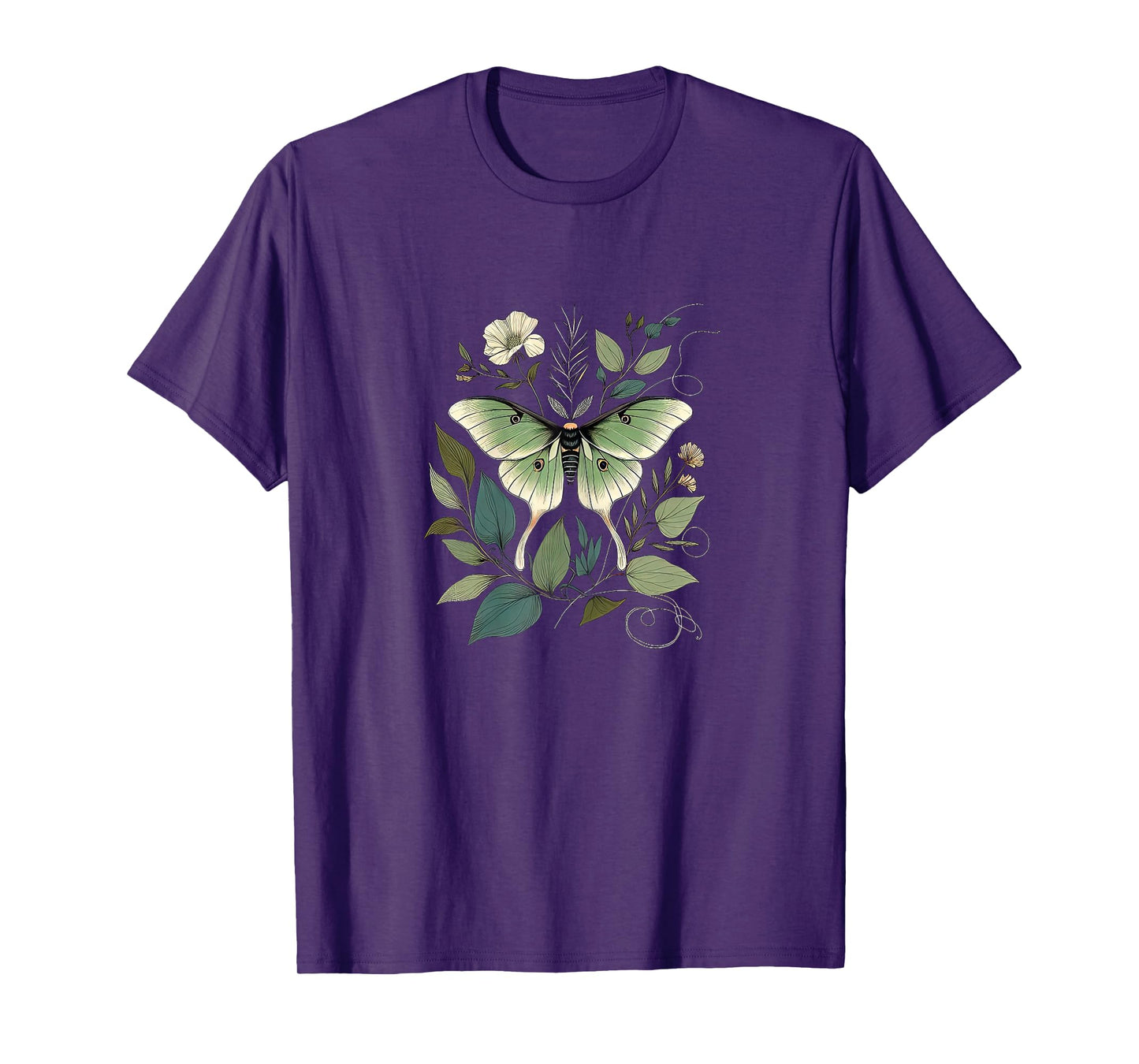 Women's Luna Moth With Moonflower Vine Artisan Boho Fashion T-Shirt