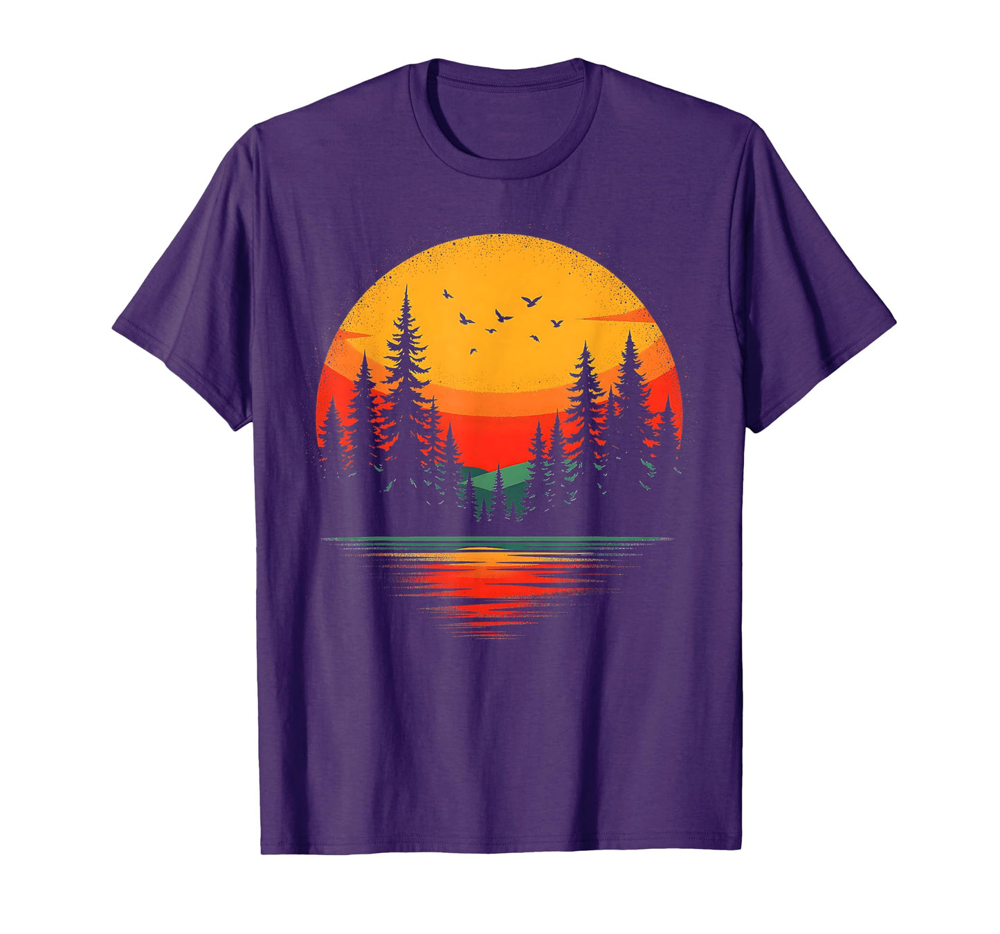 Trees Reflection Wildlife Nature Forest Outdoor Retro Sunset T-Shirt