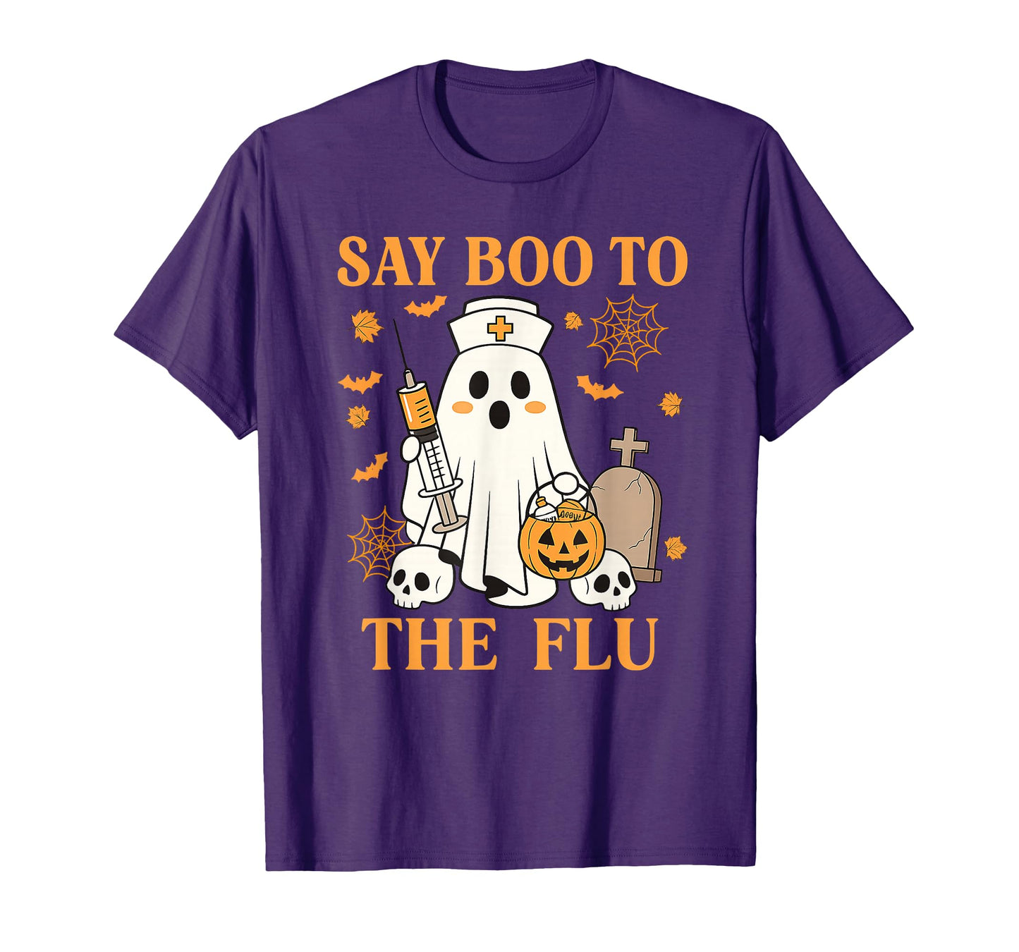 Retro Nurse Ghost Halloween Vaccine Say Boo to The Flu T-Shirt
