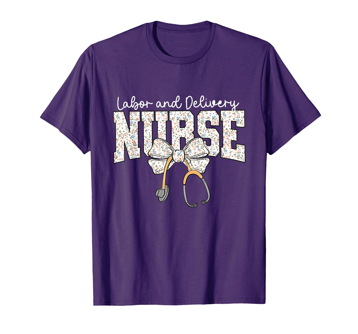 Cute Labor and Delivery Nurse Stethoscope Coquette Bow Women T-Shirt