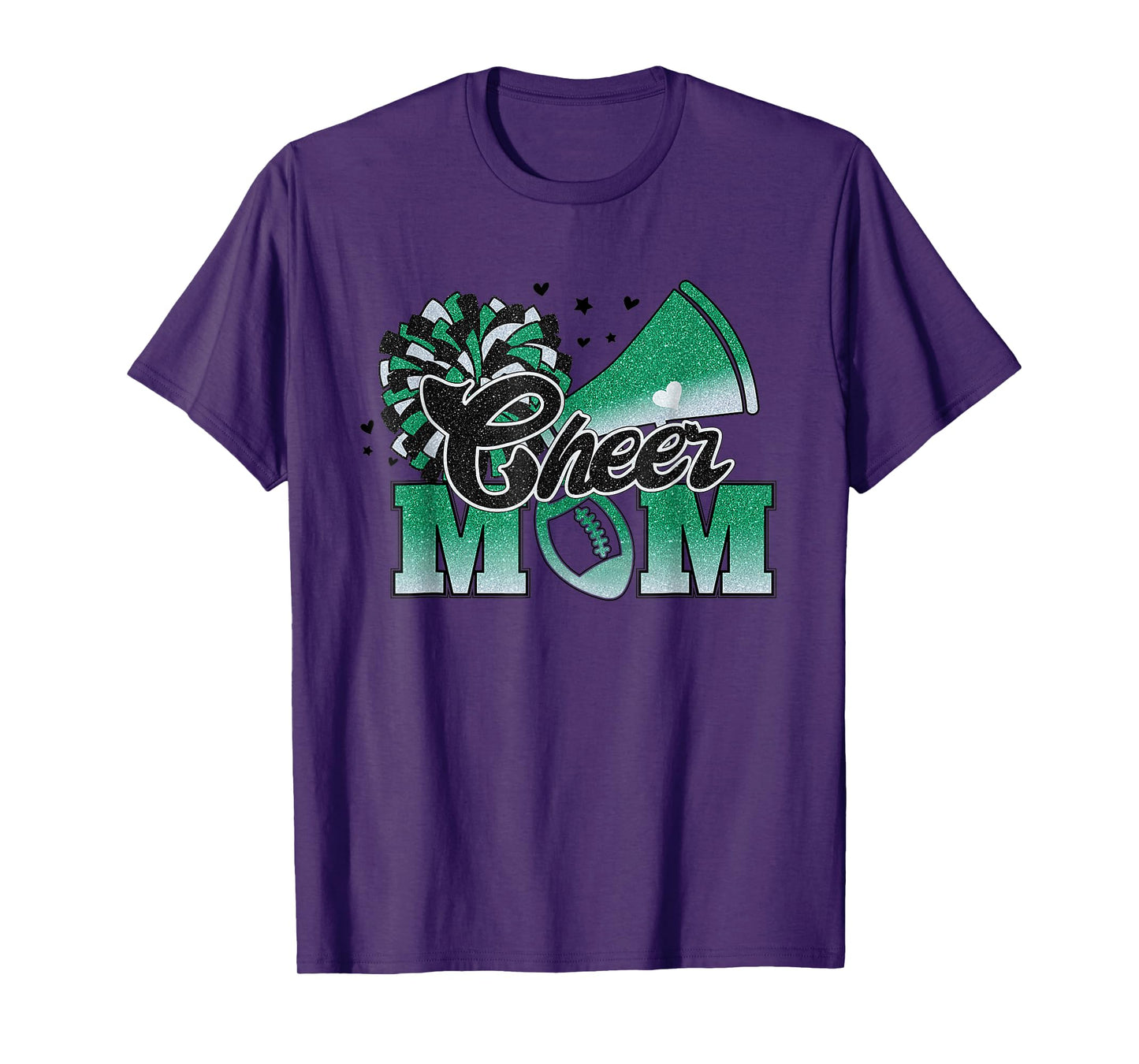 Football Cheer Mom Biggest Fan Cheerleader Black Green White T-Shirt