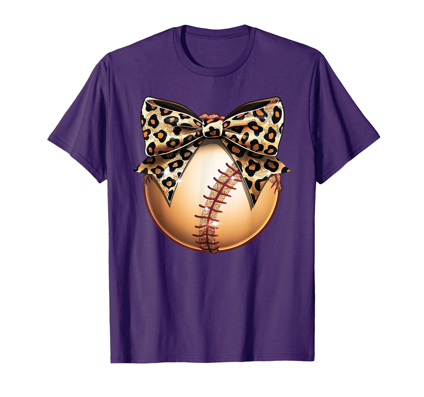 Cute Leopard Cheetah Print Ribbon Bow Baseball Mom Sister T-Shirt
