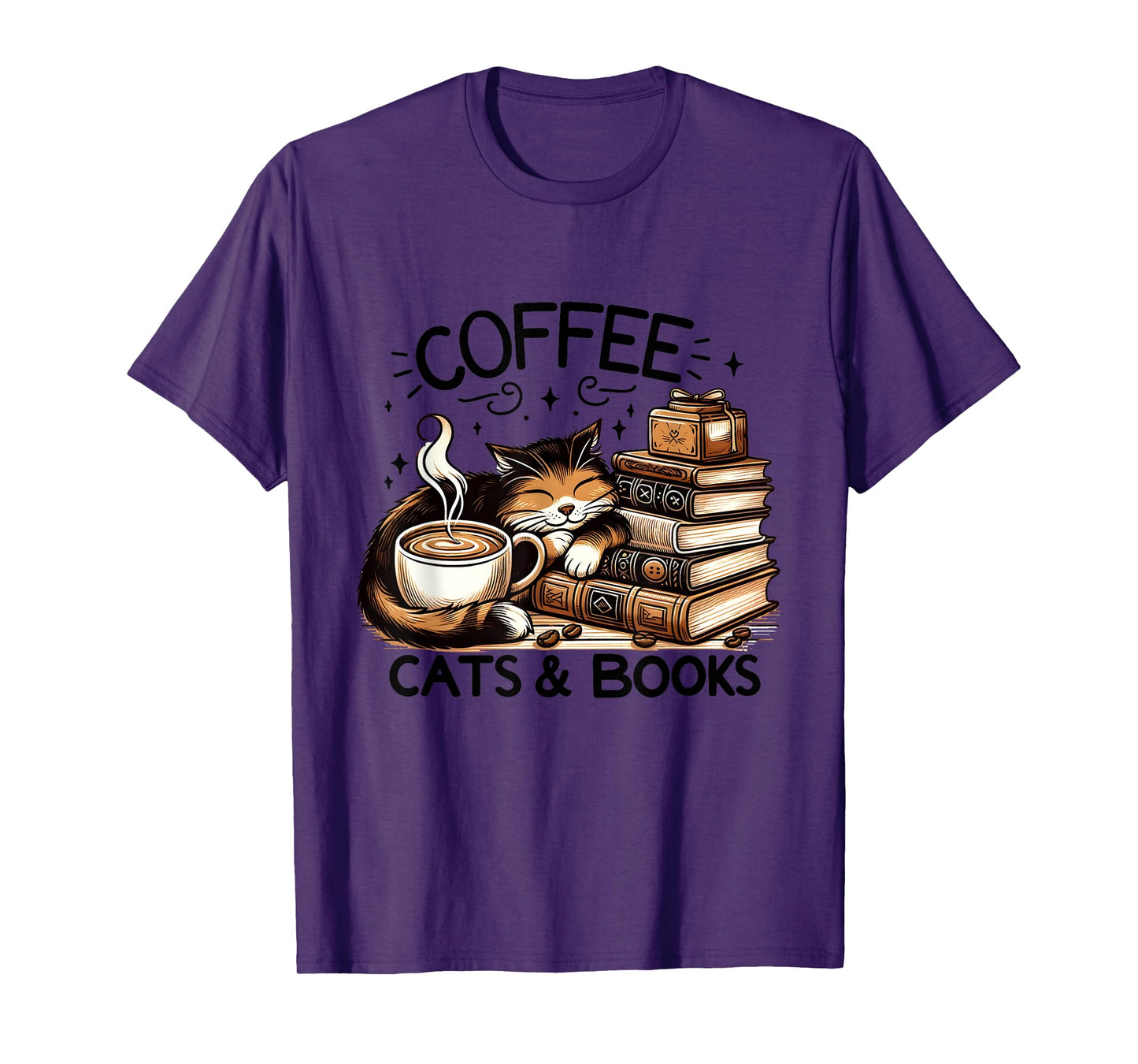 Funny Cute Coffee Cats Books Lover Gift Idea Women Men Kids T-Shirt