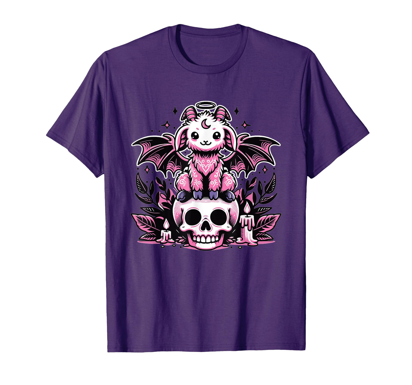 Kawaii Pastel Goth Cute Creepy Goat Bat Skeleton T-Shirt