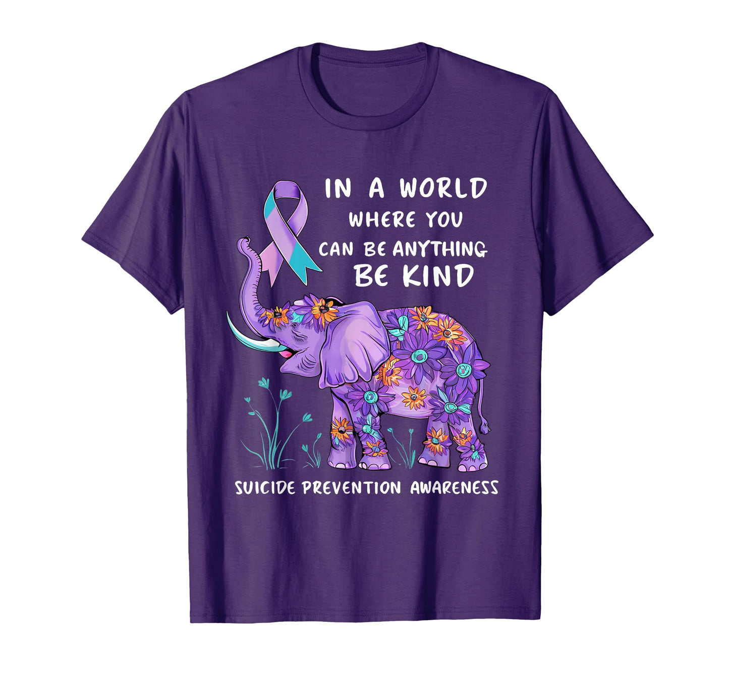 Suicide Prevention Awareness Elephant Teal & Purple Ribbon T-Shirt