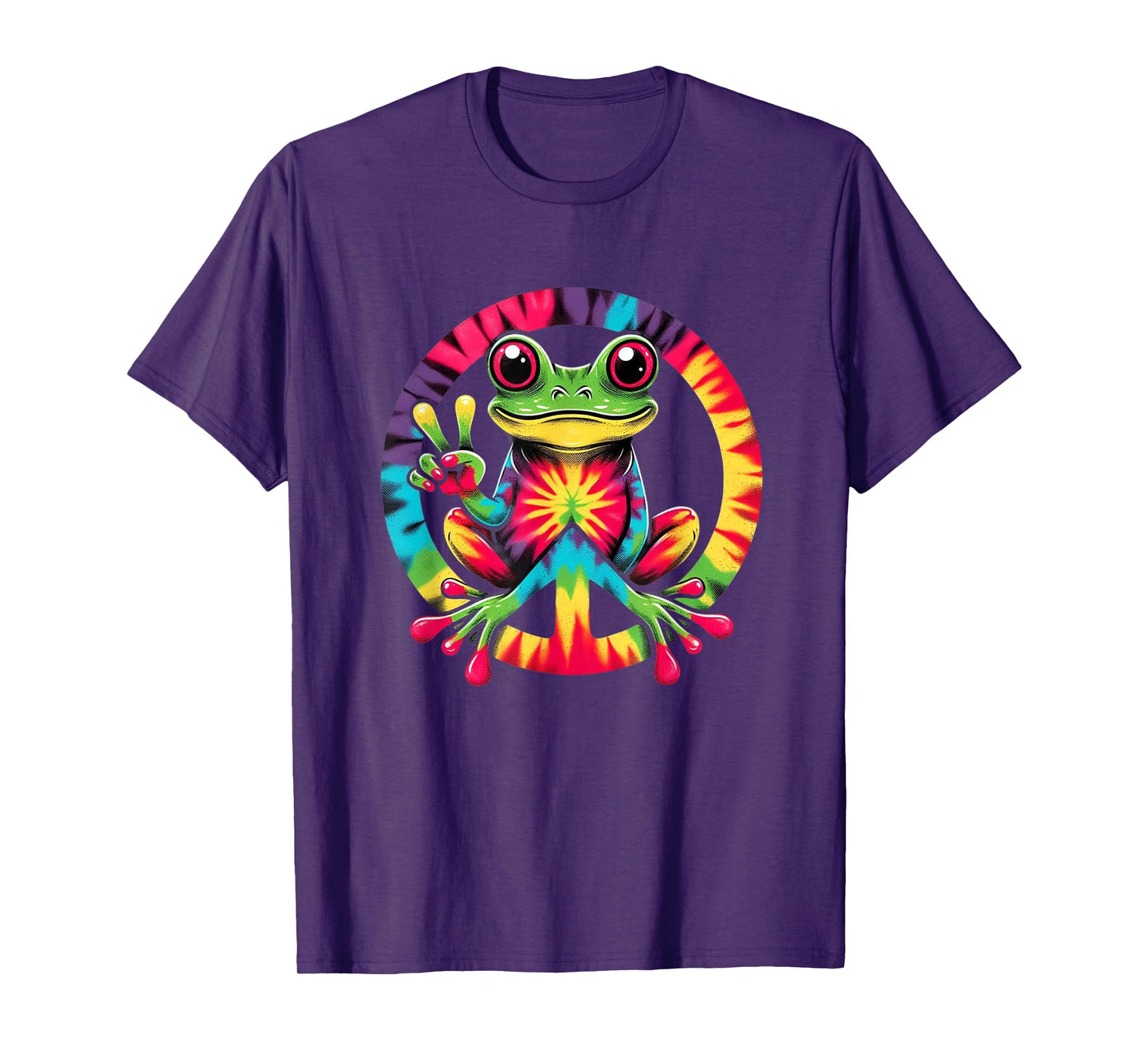 Colorful Tie Dye Collection Tie-Dye Frog Holding Peace Sign Funny Hippie T-Shirt