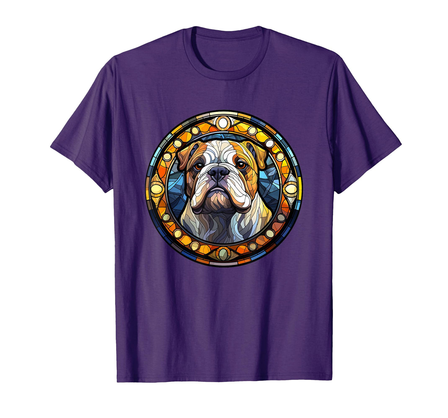 Bulldog Stained Glass Leadlight Artistic Design T-Shirt