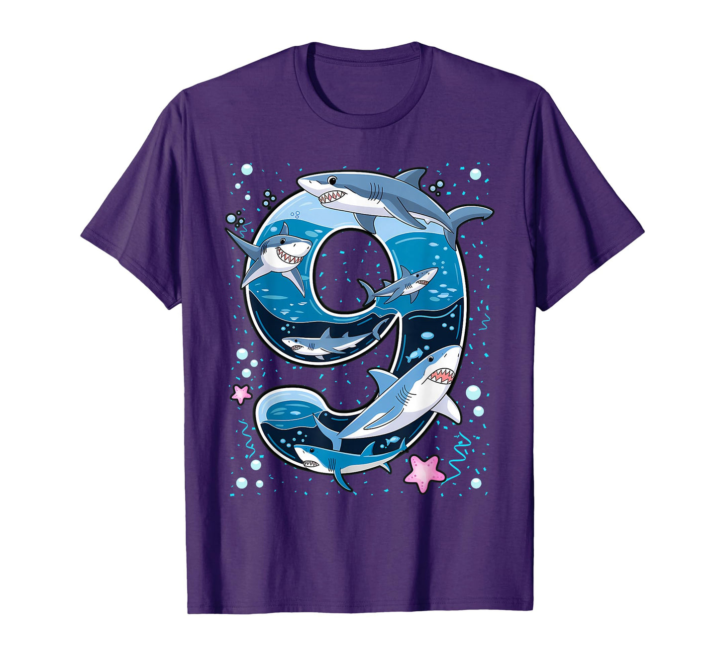 Kids 9th Birthday 9 Years Old Shark Boys Sea Ocean T-Shirt
