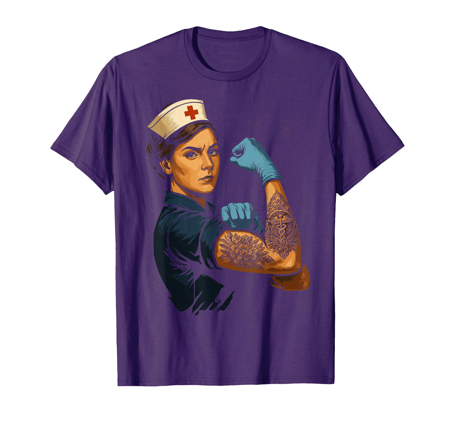 Tattoed Proud Nurse Rosie The Riveter Nursing Scrubs Life T-Shirt