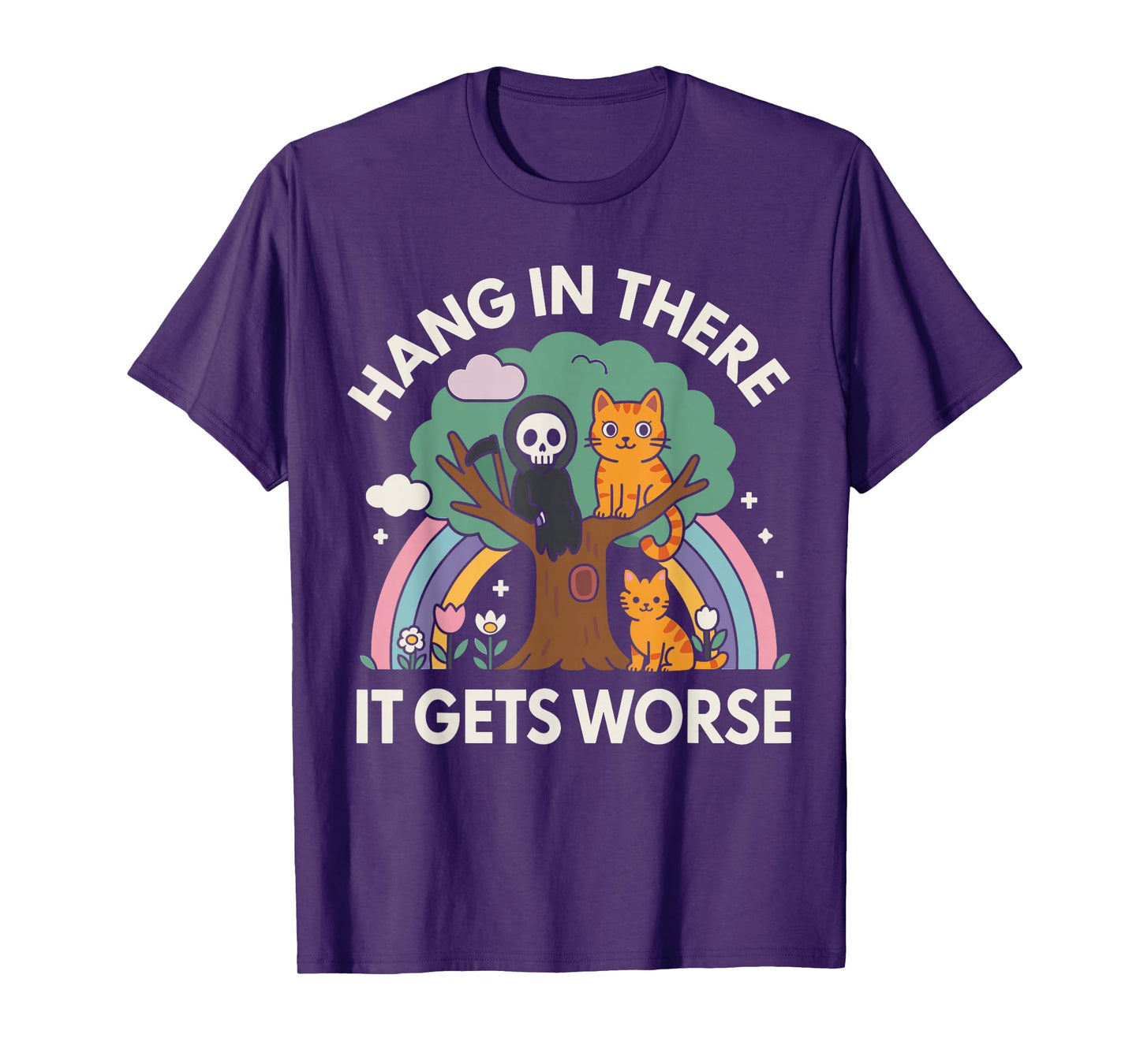Hang in There It Gets Worse Shirt, Funny Cat Skeleton T-Shirt