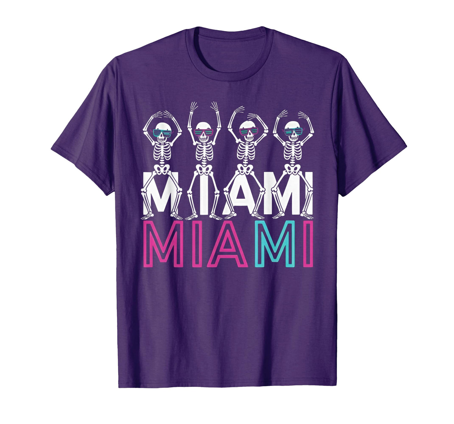 Funny Miami Florida Halloween Skeleton Classic Graphic Retro T-Shirt