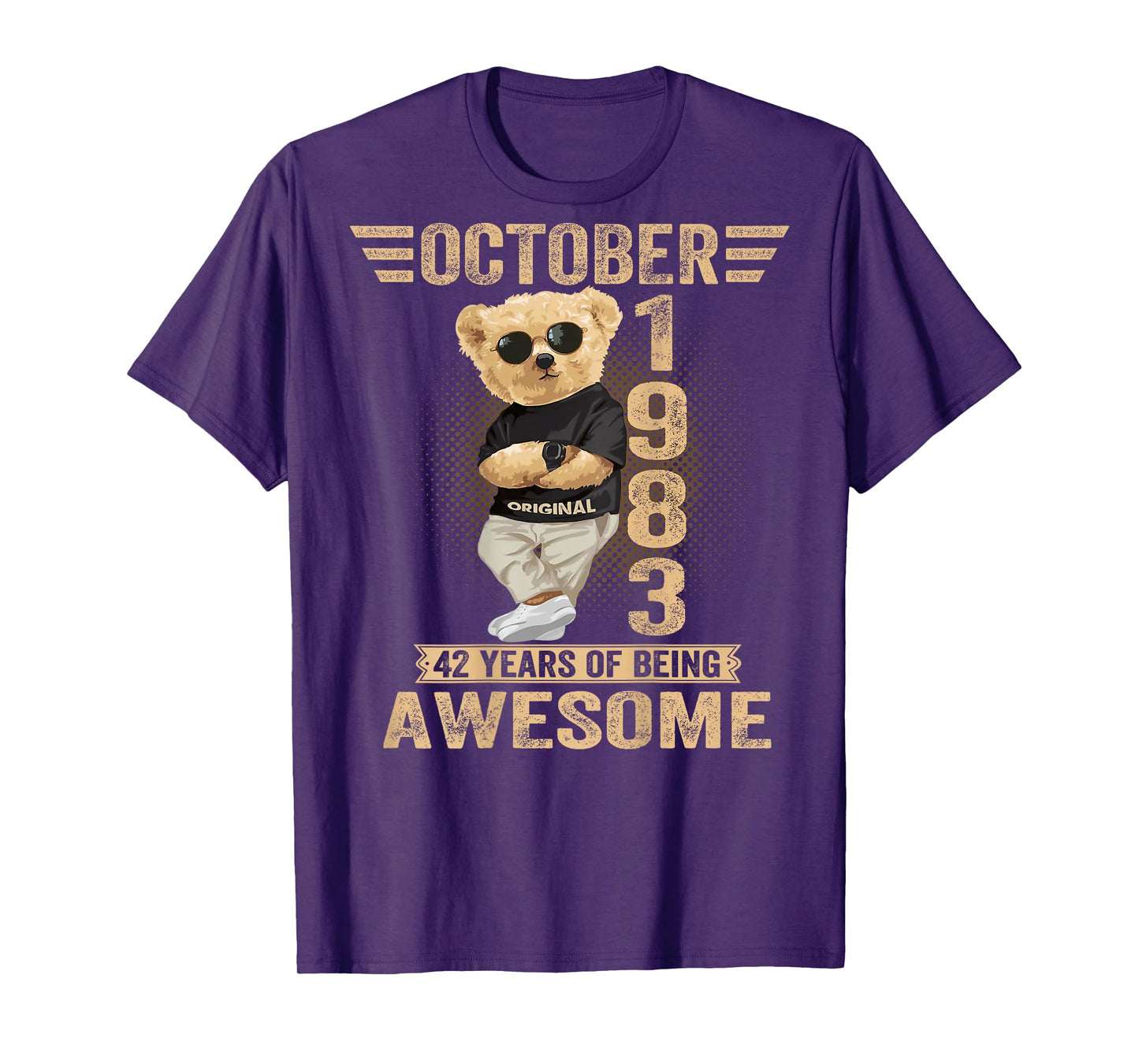 (On Back) October 42th Birthday Men Women 1983 Teddy Bear T-Shirt