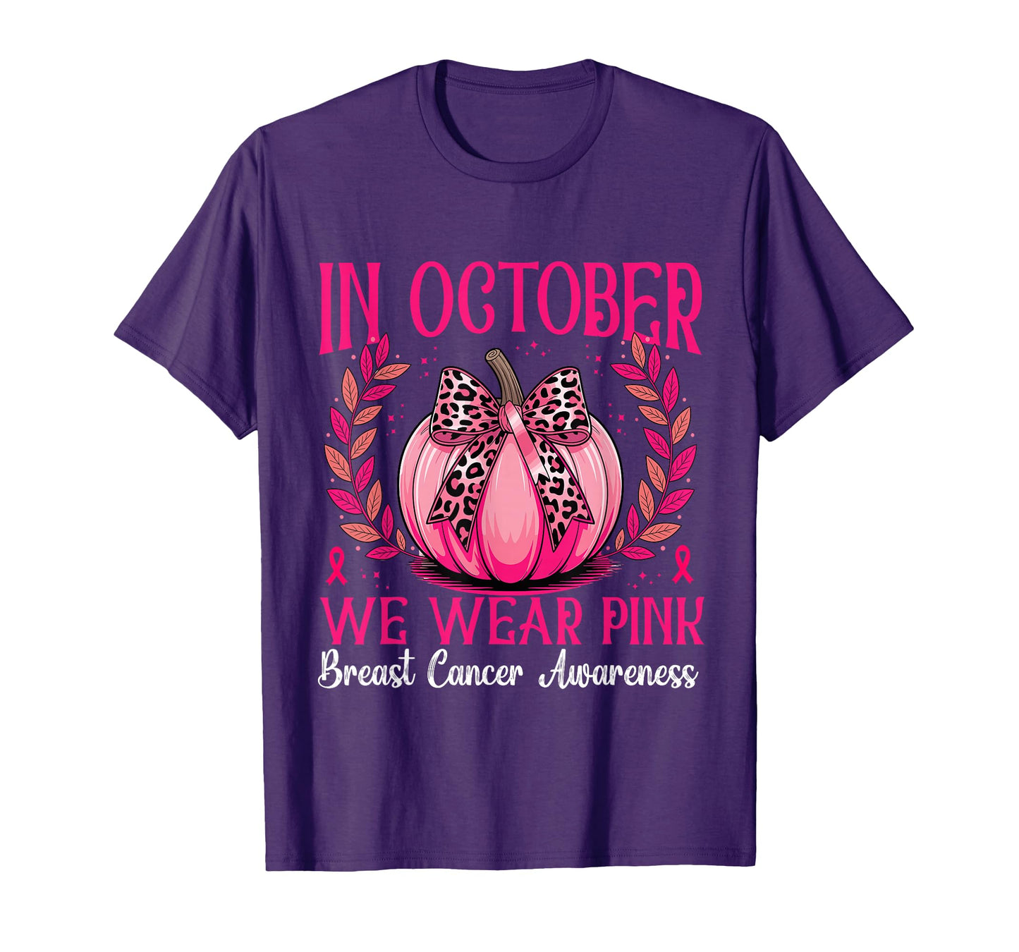 in October We Wear Pink Pumkin Witch Breast Cancer Awareness T-Shirt