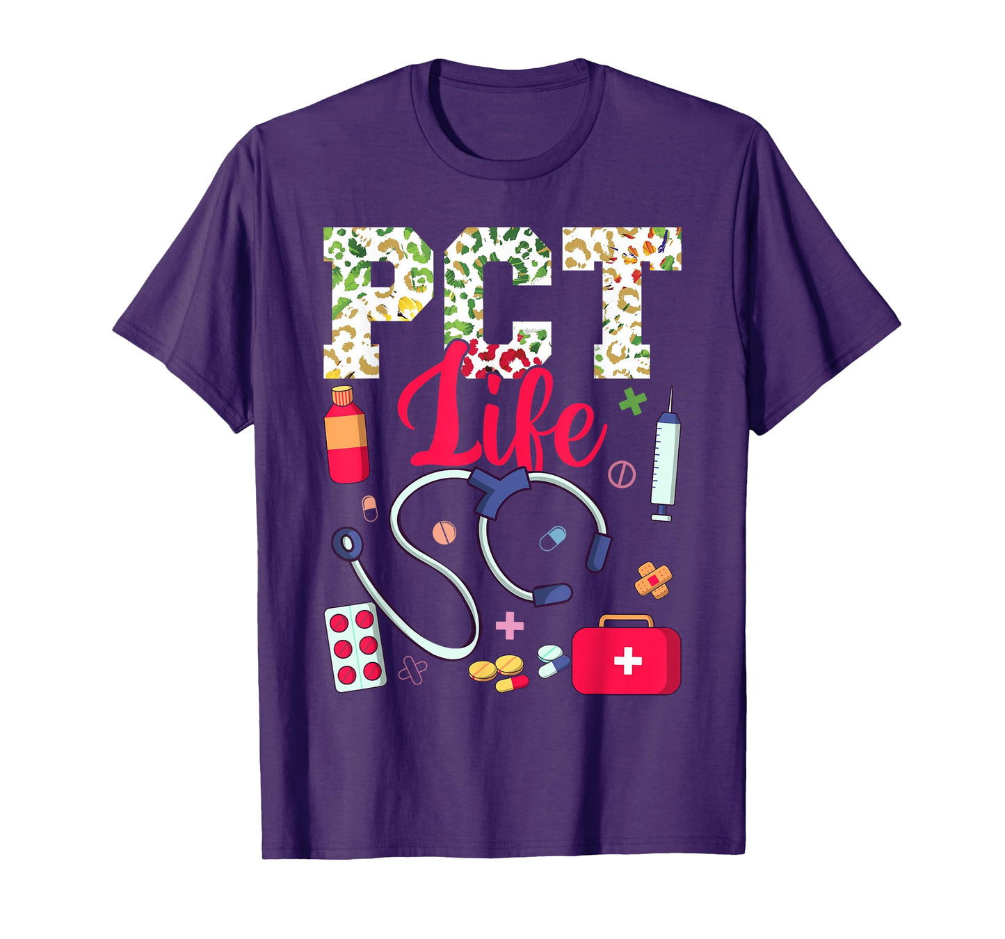 PCT Life Patient Care Technician Patient Care Tech Leopard T-Shirt