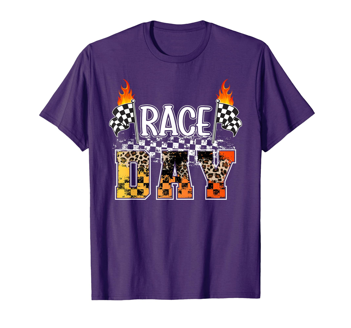 Race Day Leopard Race Days Checkered Flag Car Racing Day T-Shirt