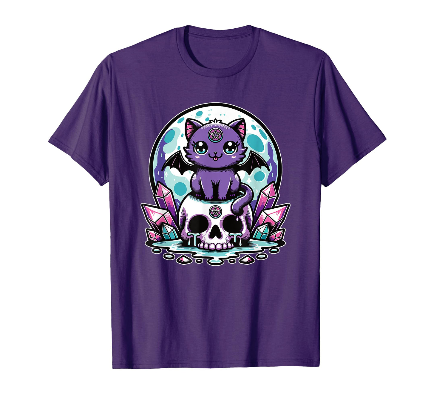 Kawaii Pastel Goth Cute Creepy Cat Bat Skeleton T-Shirt