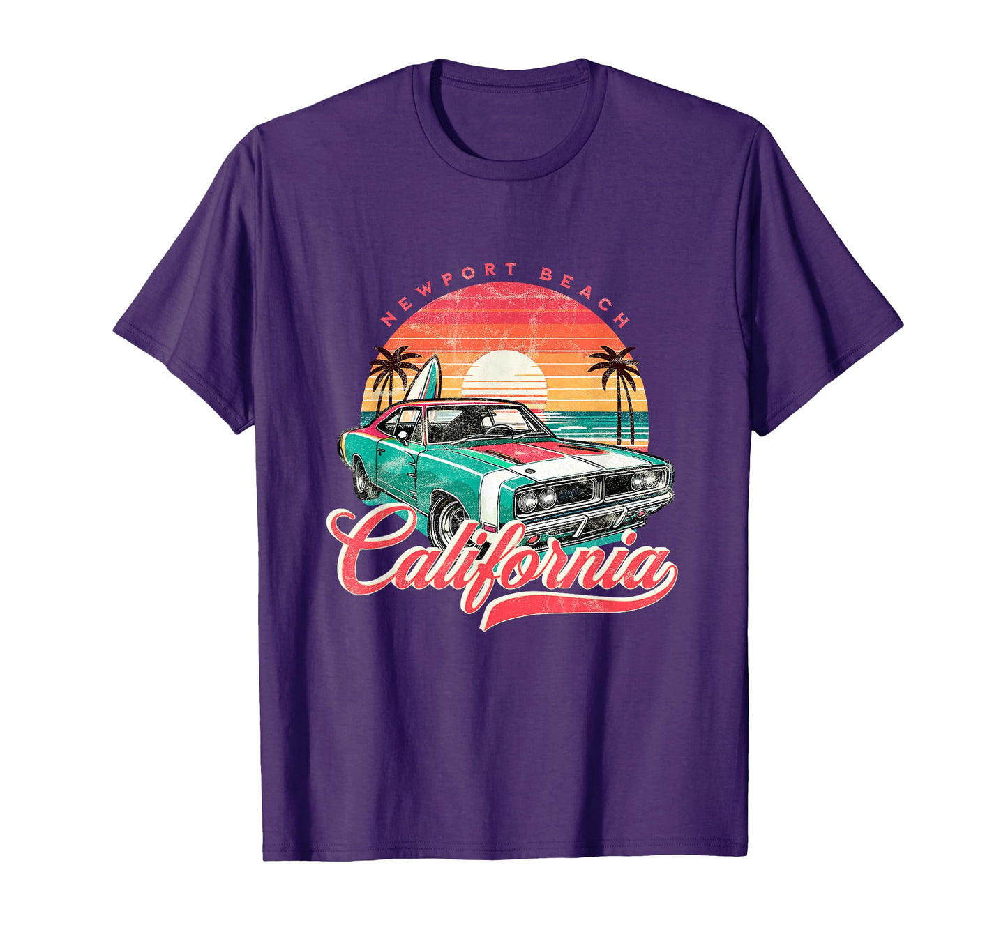 Classic Muscle Car Retro Newport Beach California Surfer Sun T-Shirt