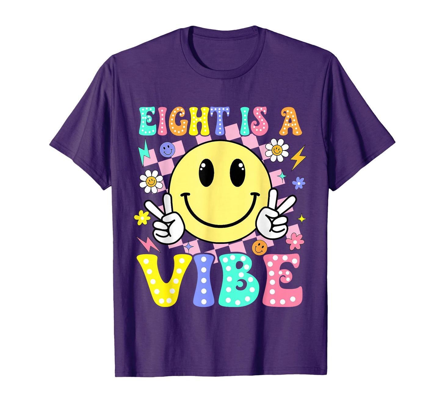 Eight is A Vibe 8th Birthday Smile Face 8 Year Old Boy Girl T-Shirt