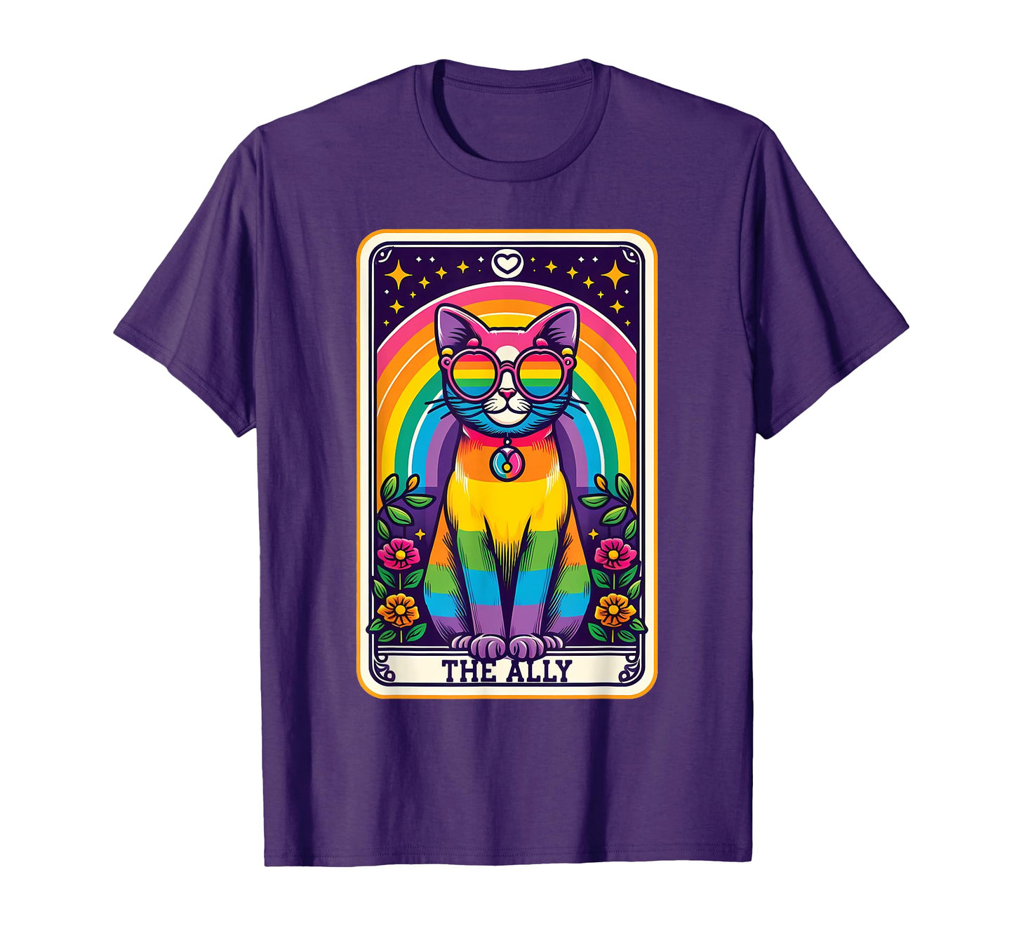 Tarot Card Cat The Ally, Gay Pride Rainbow LGBTQ Cat T-Shirt for Men Women
