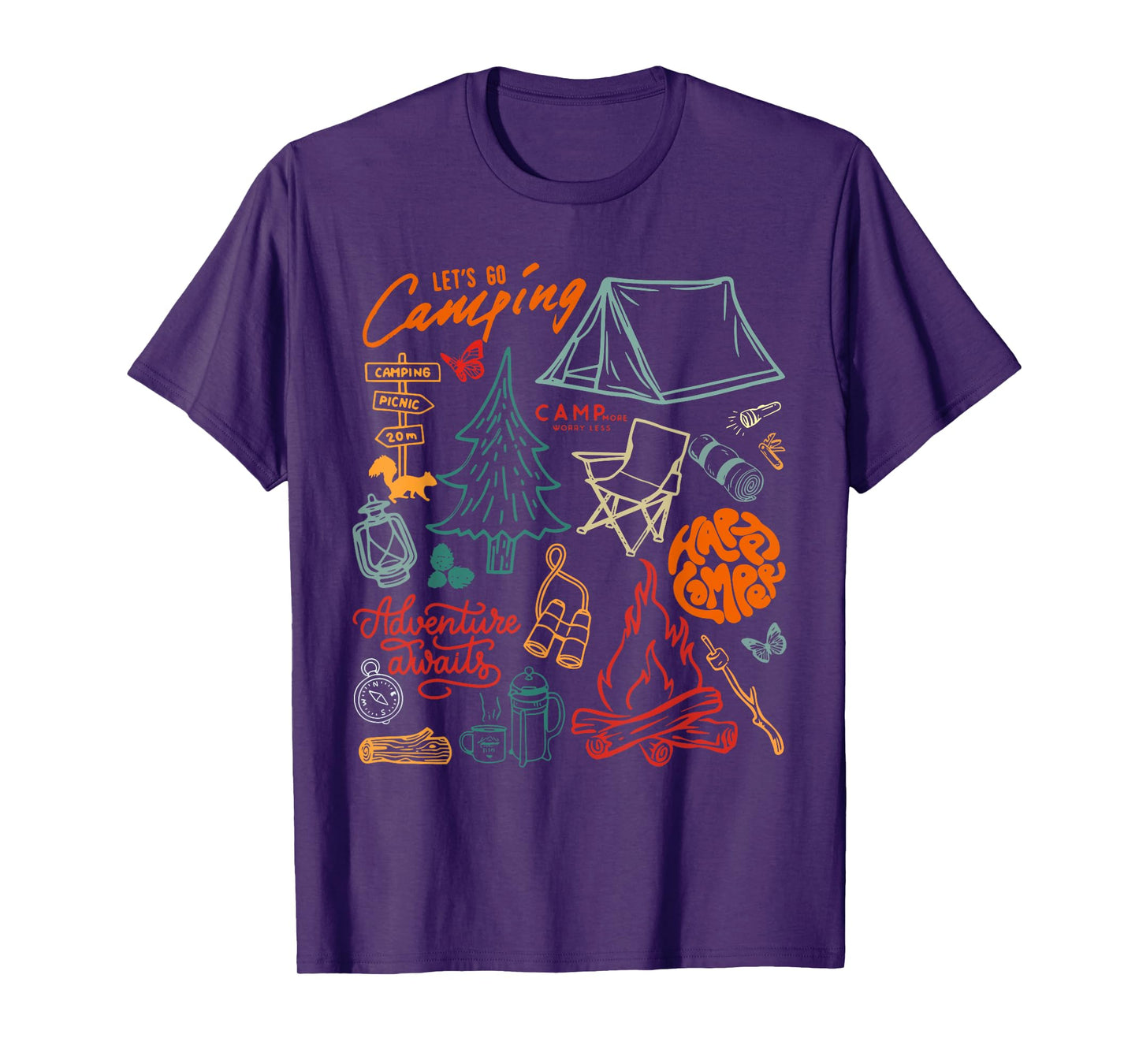 Happy Camper Camping Collage Outdoorsy Girls Nature Life T-Shirt