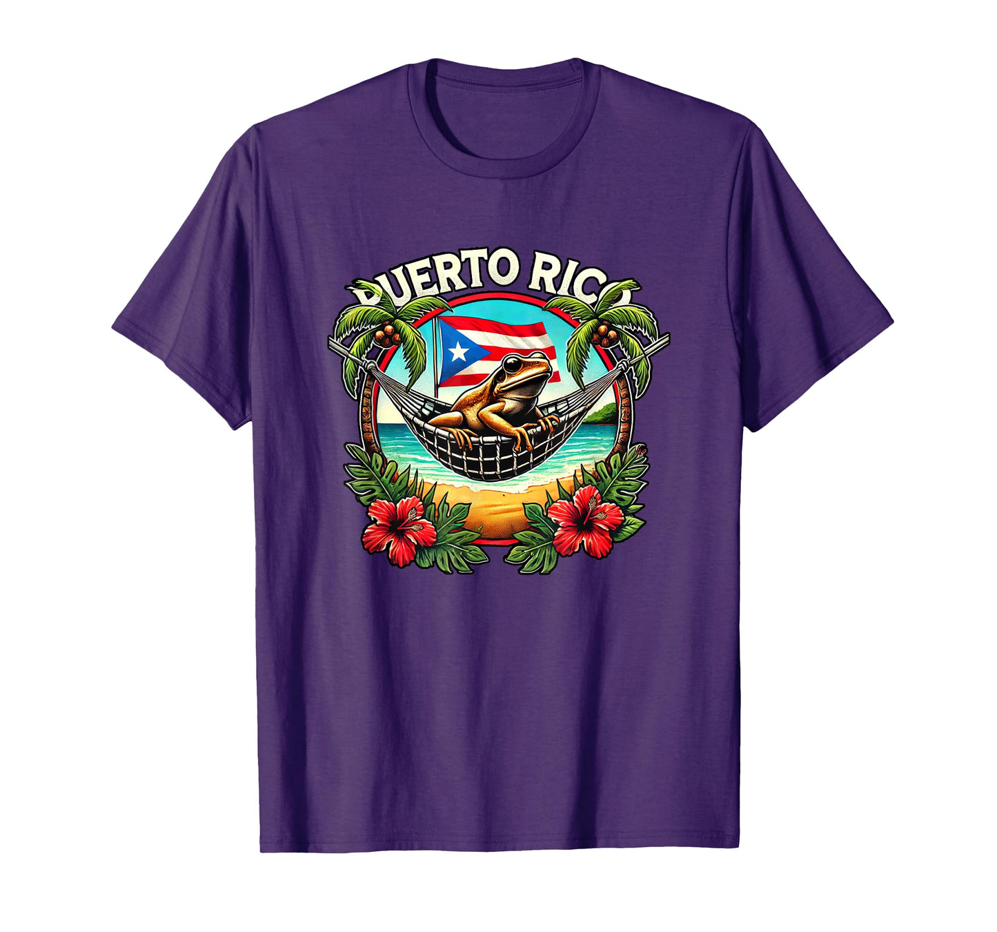 Puerto Rico Vacation Coqui Hammock Palm Trees Flowers Beach T-Shirt