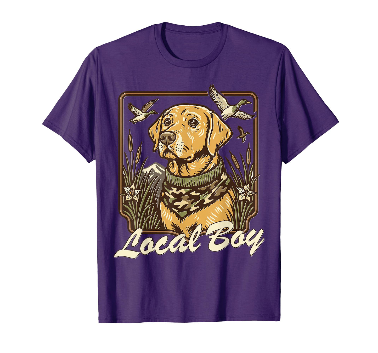 Local Boy Yellow Lab Hunting Dog Marsh Scene Sunset Vintage T-Shirt