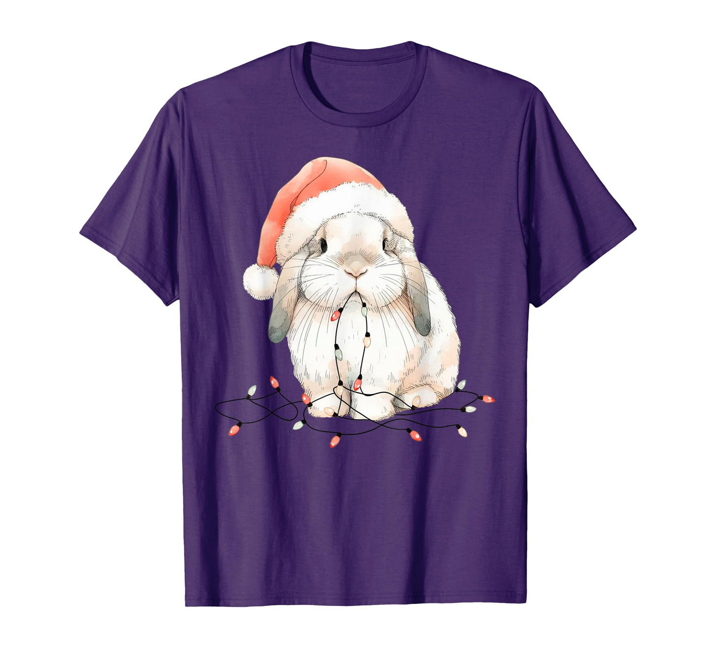 Cute Rabbit Bunny Lop Chew Christmas Light Xmas Watercolor T-Shirt