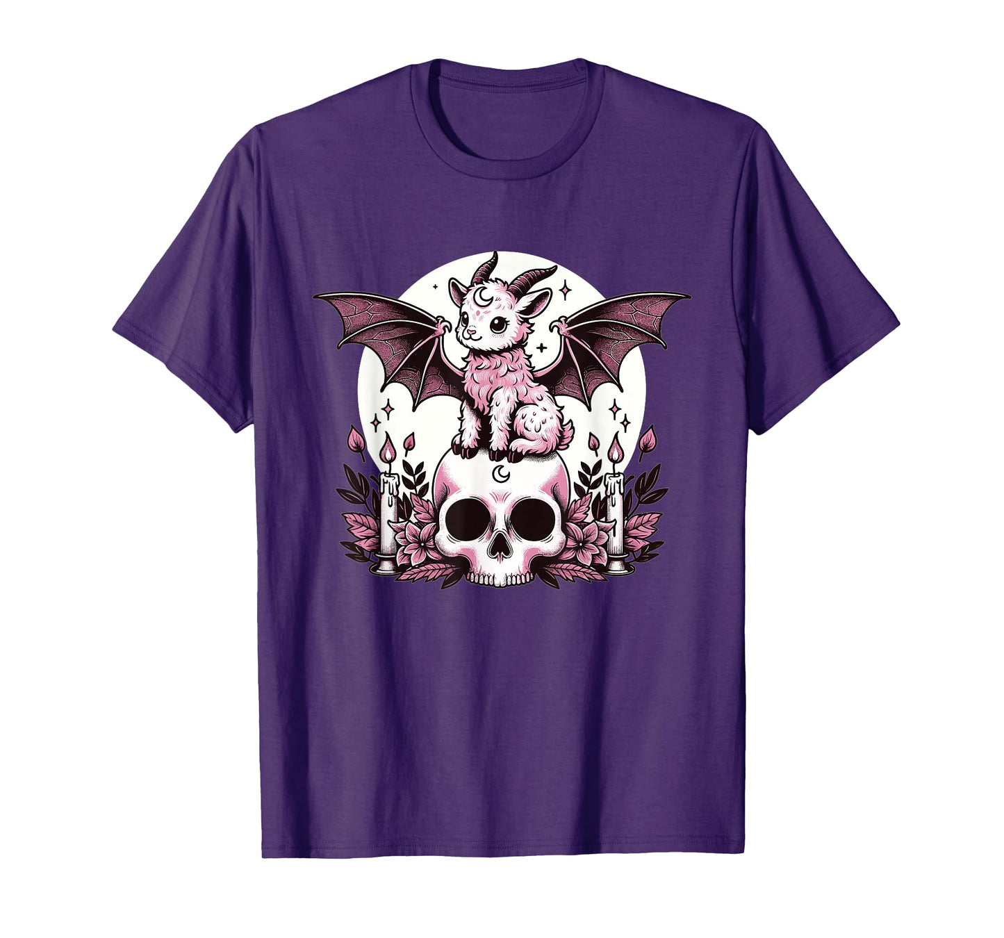 Kawaii Pastel Goth Cute Creepy Goat Bat Skeleton T-Shirt