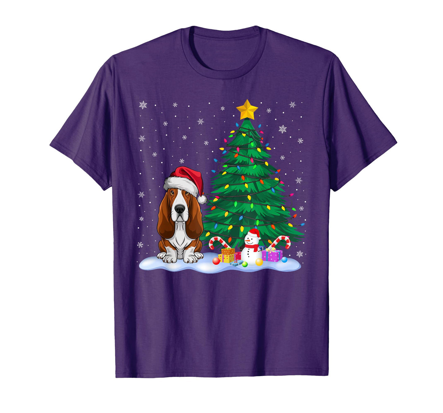 Basset Hound Dog Xmas Tree Lights Reindeer Hat Christmas T-Shirt for Men Women Kids