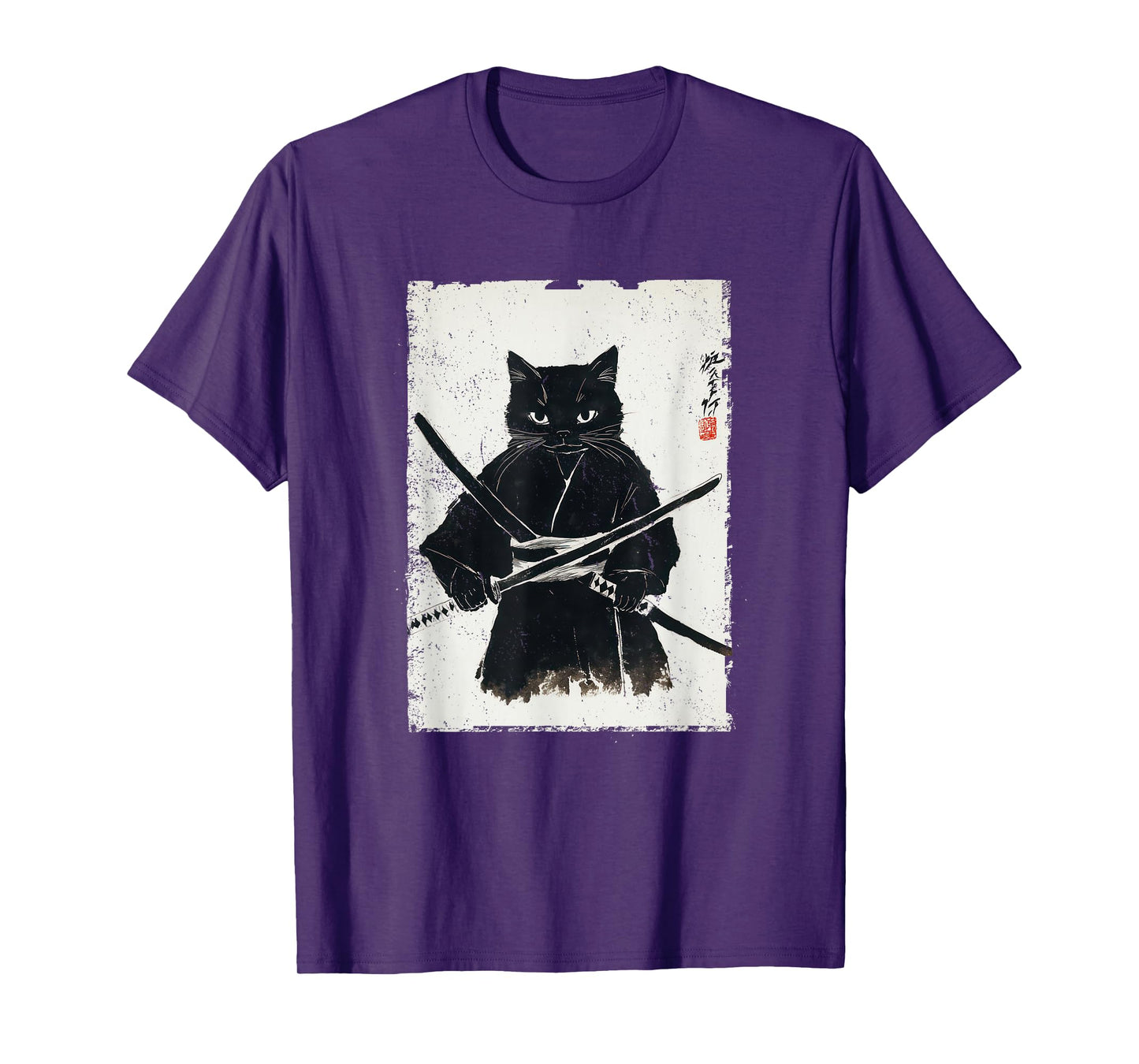 Vintage Samurai Cat Graphic Art Japanese Ukiyo-e T-Shirt